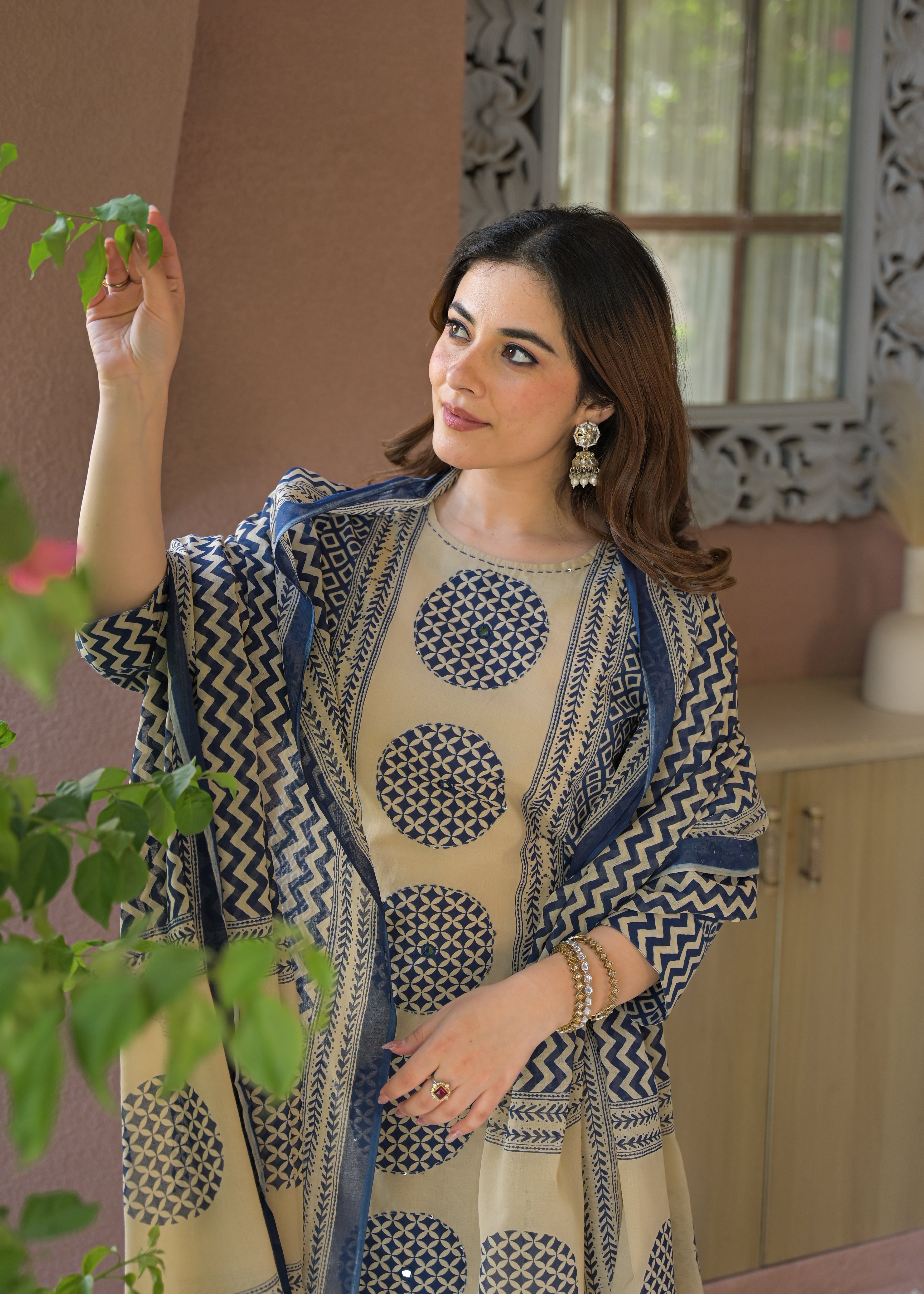 Indigo Charm Printed Cotton Suit Set with Dupatta