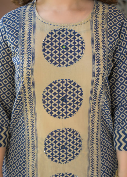 Indigo Charm Printed Cotton Suit Set with Dupatta