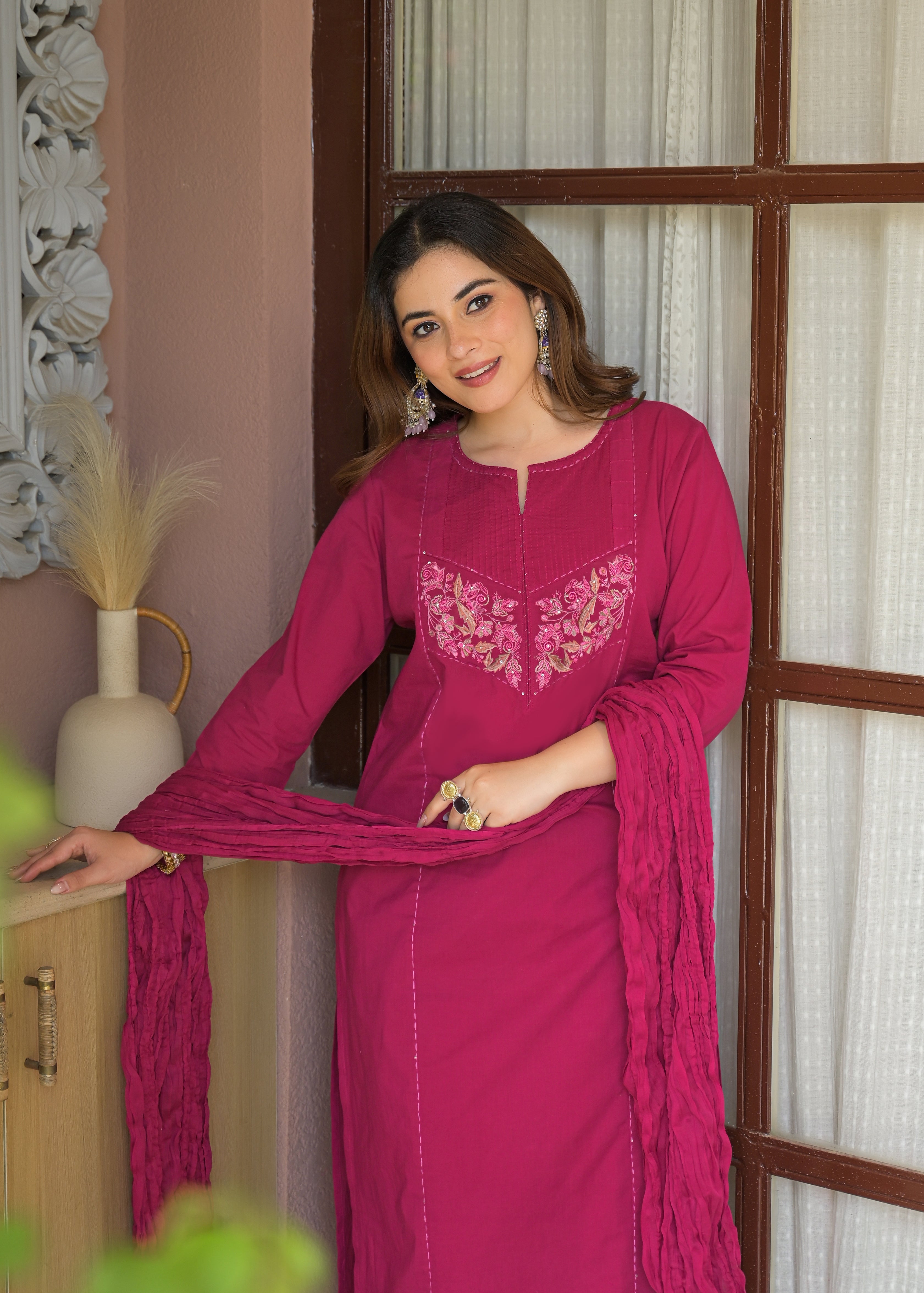Noor Elegance Handwork Cotton Suit Set with Dupatta