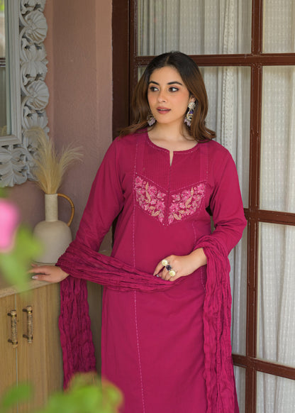 Noor Elegance Handwork Cotton Suit Set with Dupatta