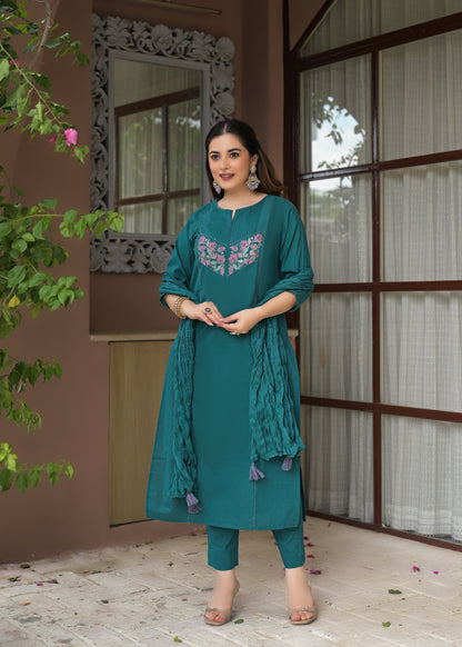 Noor Elegance Handwork Cotton Suit Set with Dupatta