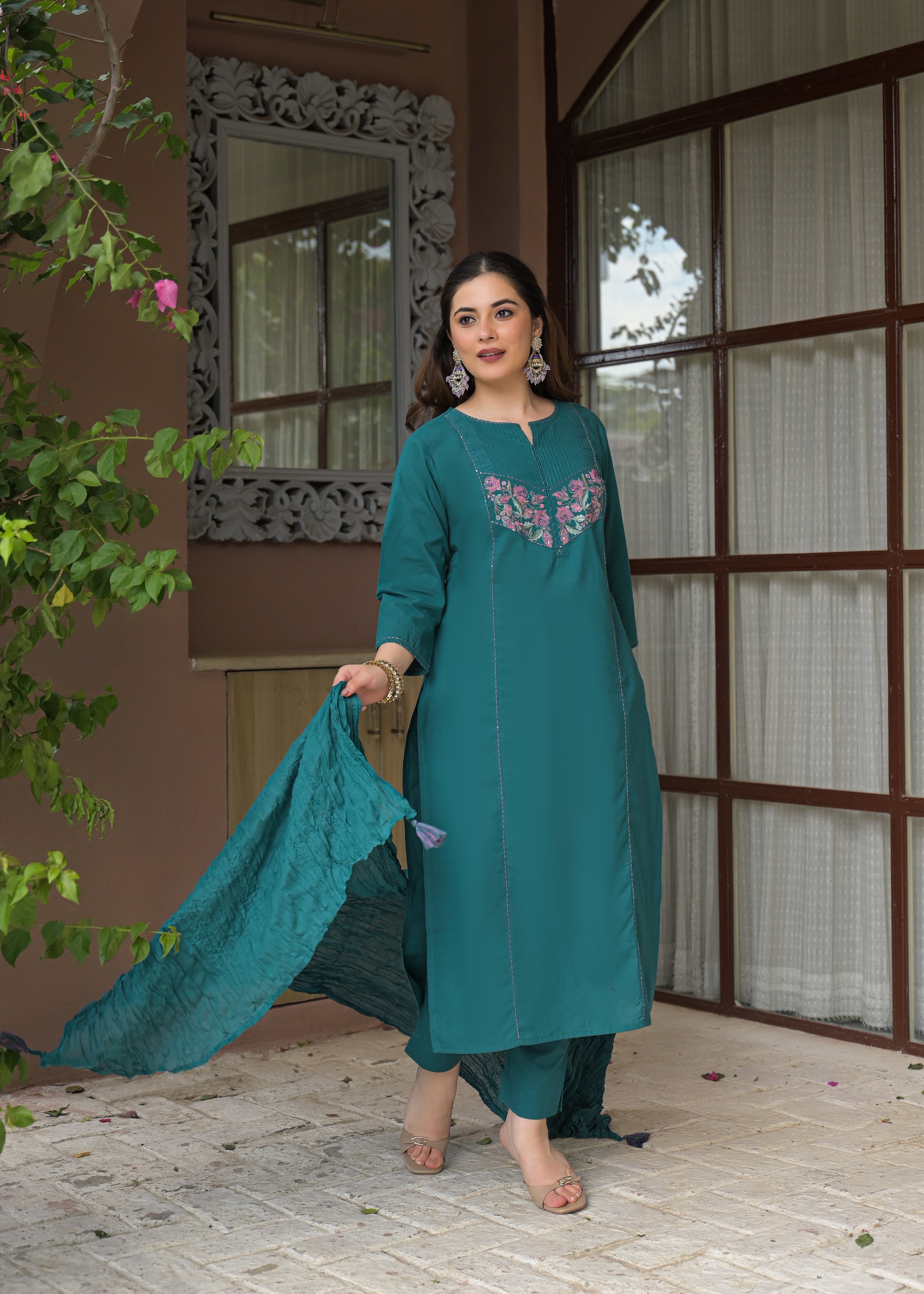 Noor Elegance Handwork Cotton Suit Set with Dupatta