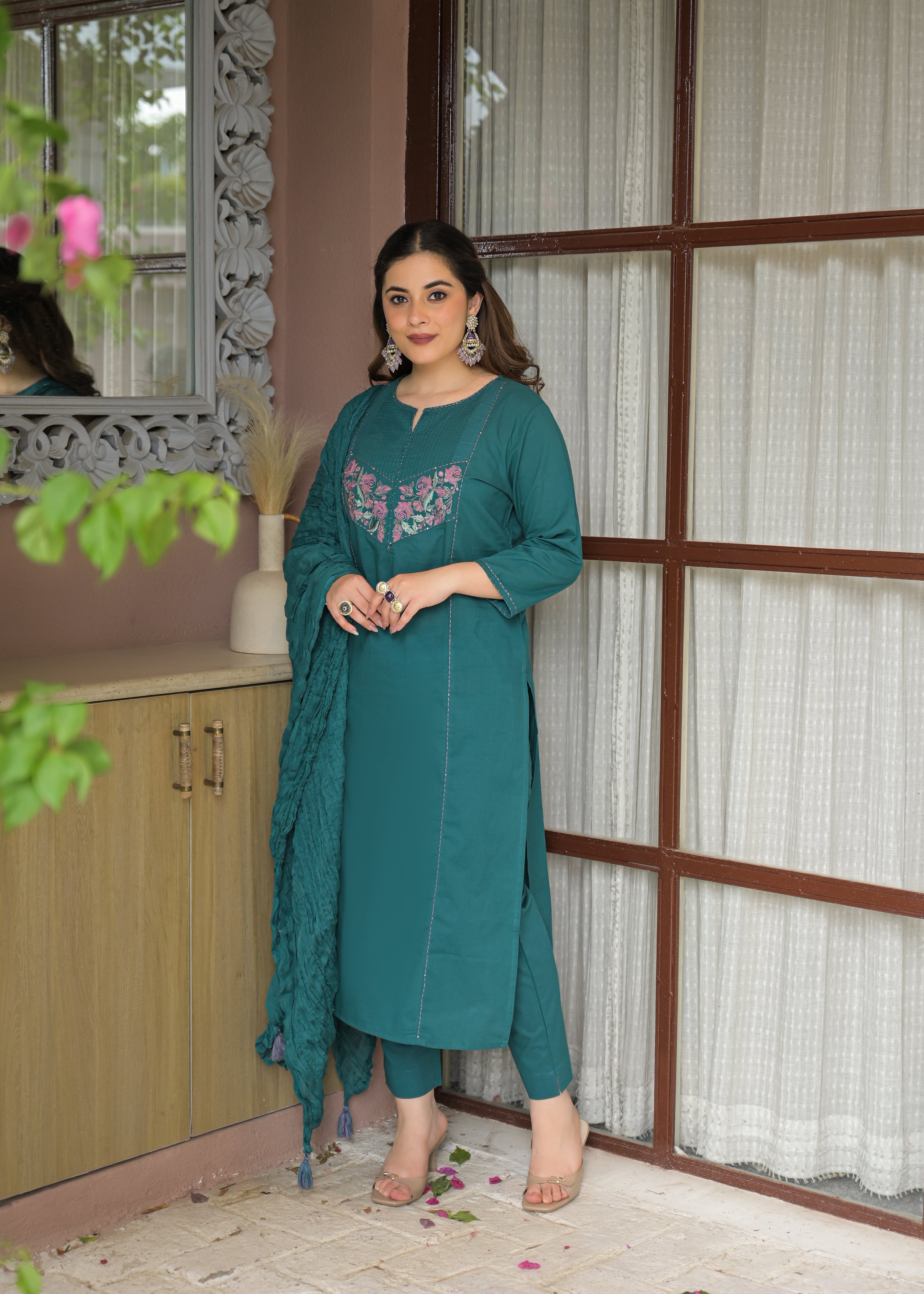 Noor Elegance Handwork Cotton Suit Set with Dupatta