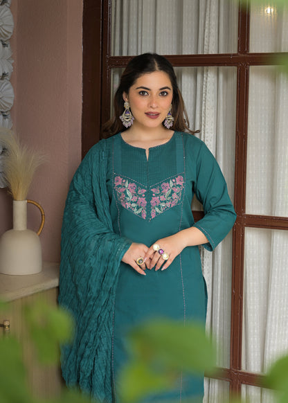 Noor Elegance Handwork Cotton Suit Set with Dupatta