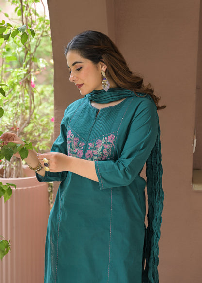 Noor Elegance Handwork Cotton Suit Set with Dupatta