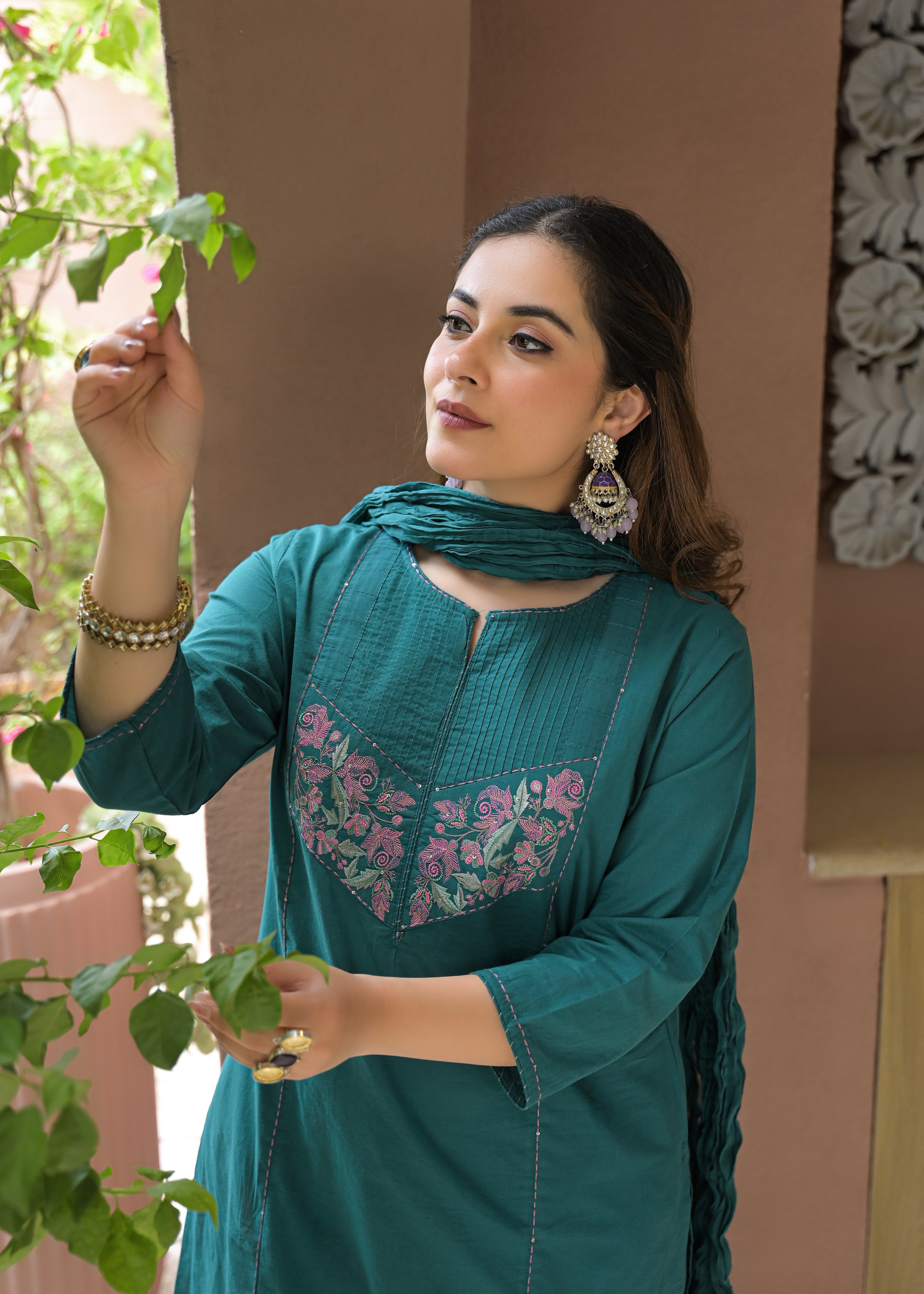 Noor Elegance Handwork Cotton Suit Set with Dupatta