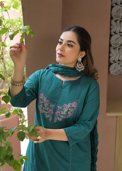 Noor Elegance Handwork Cotton Suit Set with Dupatta