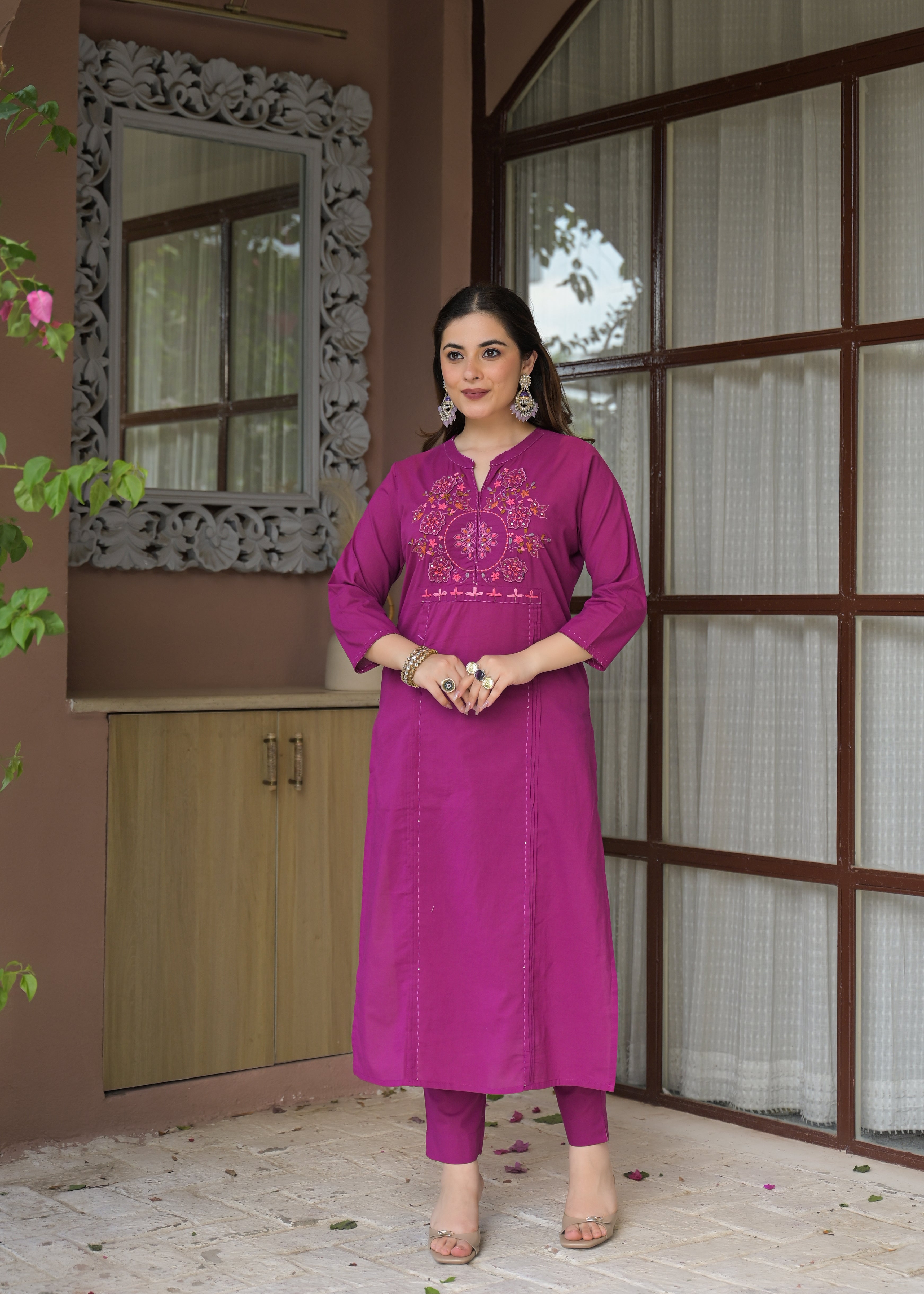 Zariya Luxe Handwork Cotton Suit Set with Dupatta