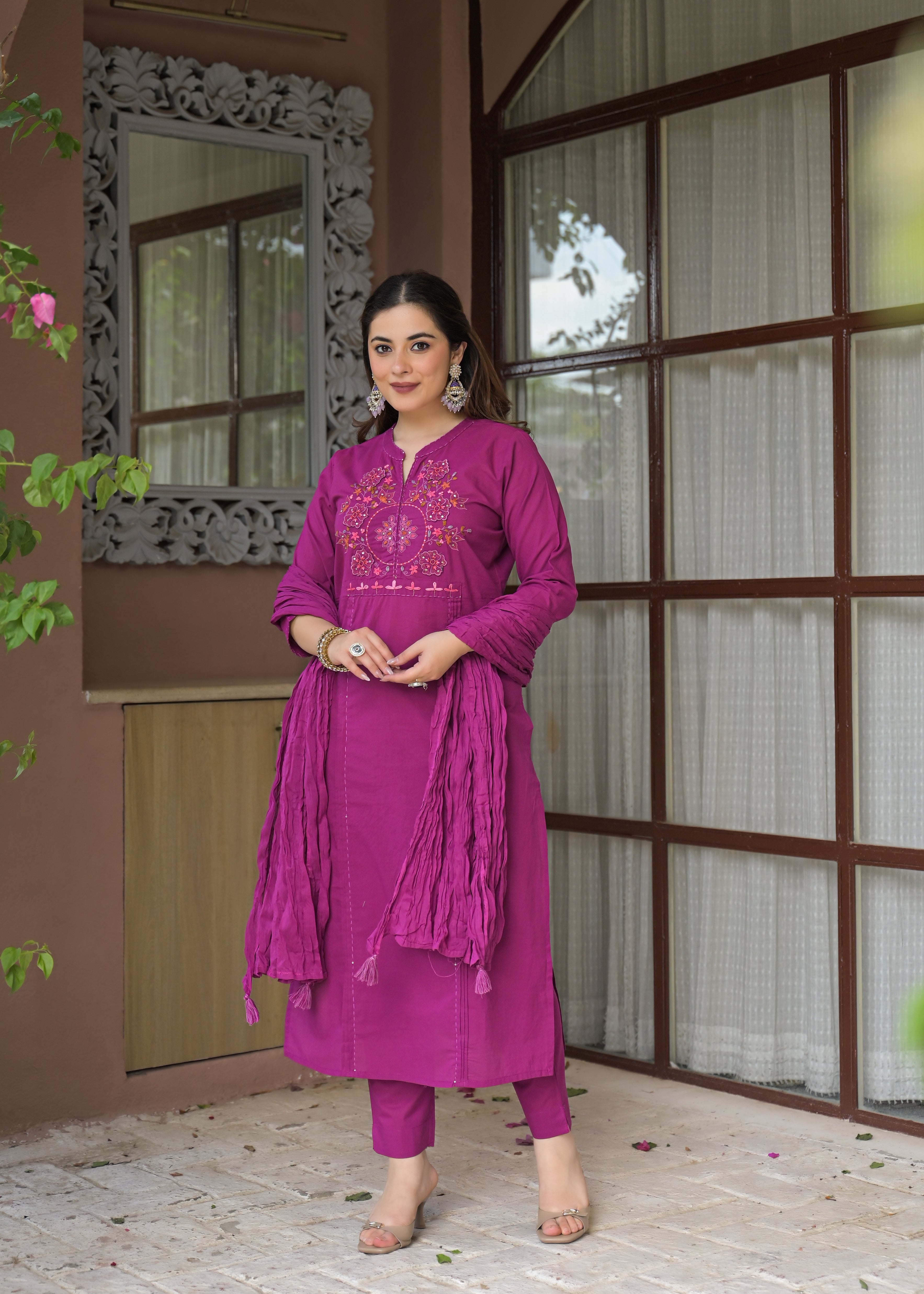 Zariya Luxe Handwork Cotton Suit Set with Dupatta