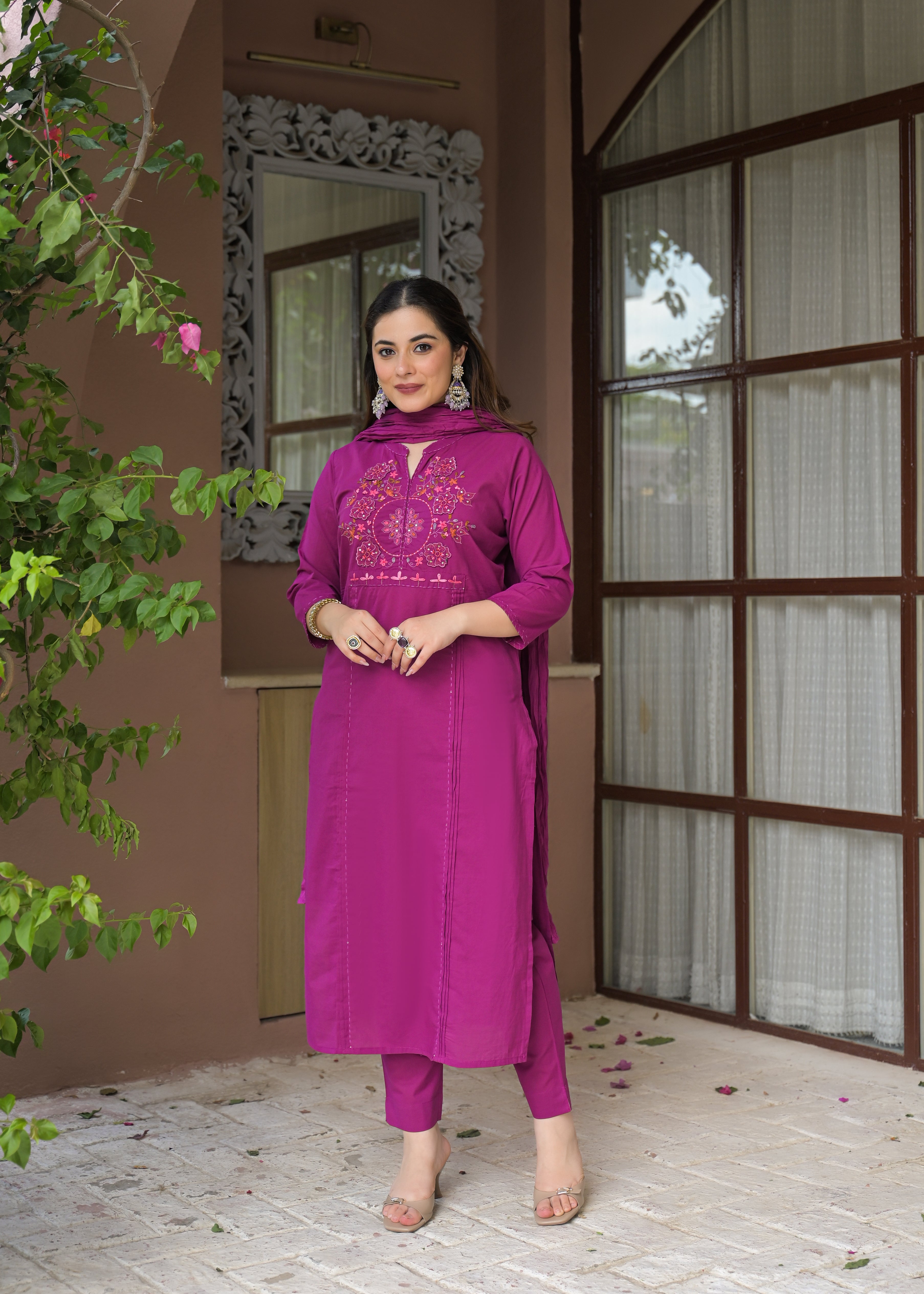 Zariya Luxe Handwork Cotton Suit Set with Dupatta
