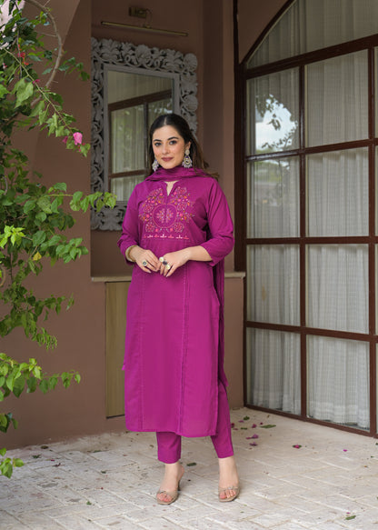 Zariya Luxe Handwork Cotton Suit Set with Dupatta
