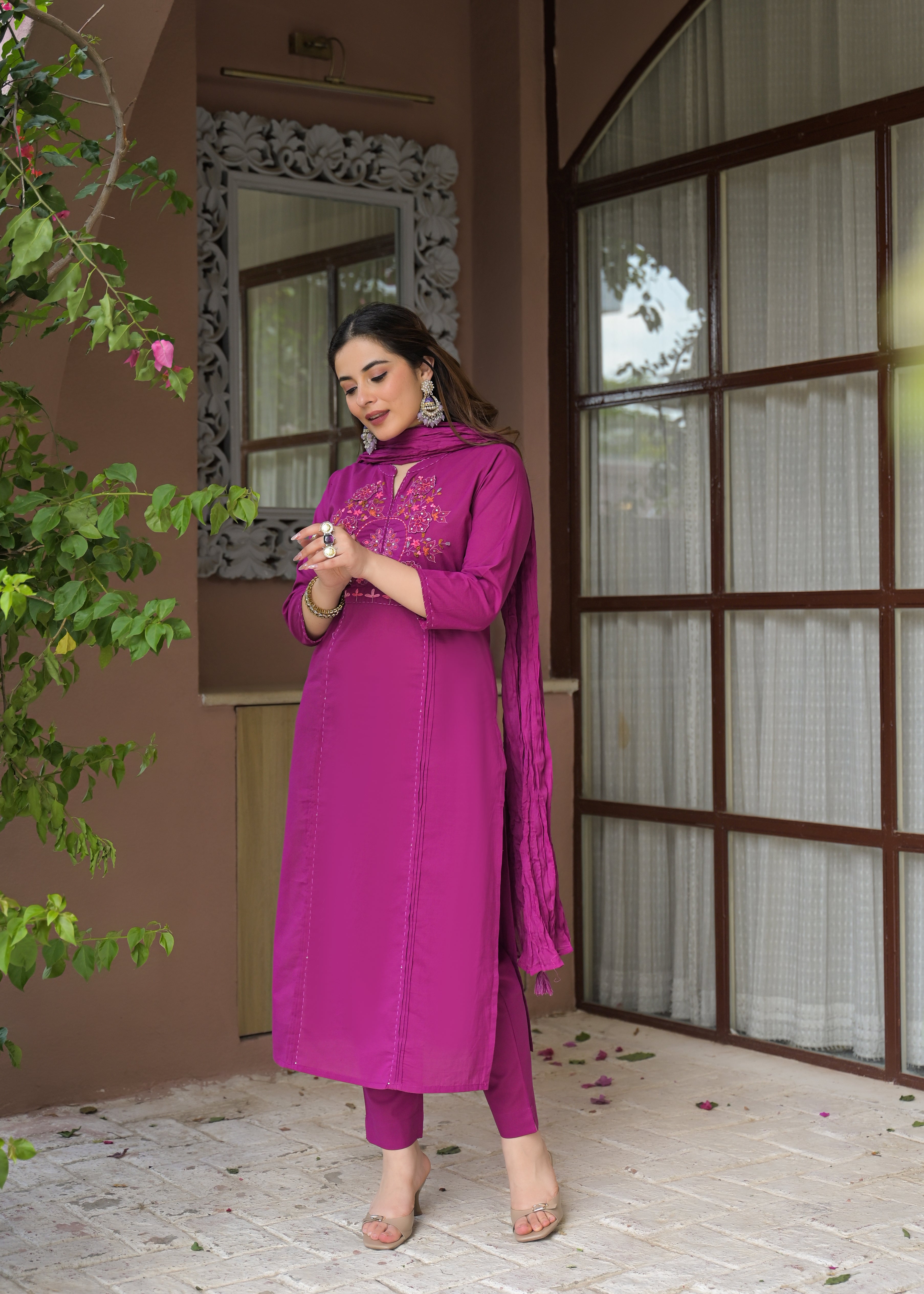 Zariya Luxe Handwork Cotton Suit Set with Dupatta