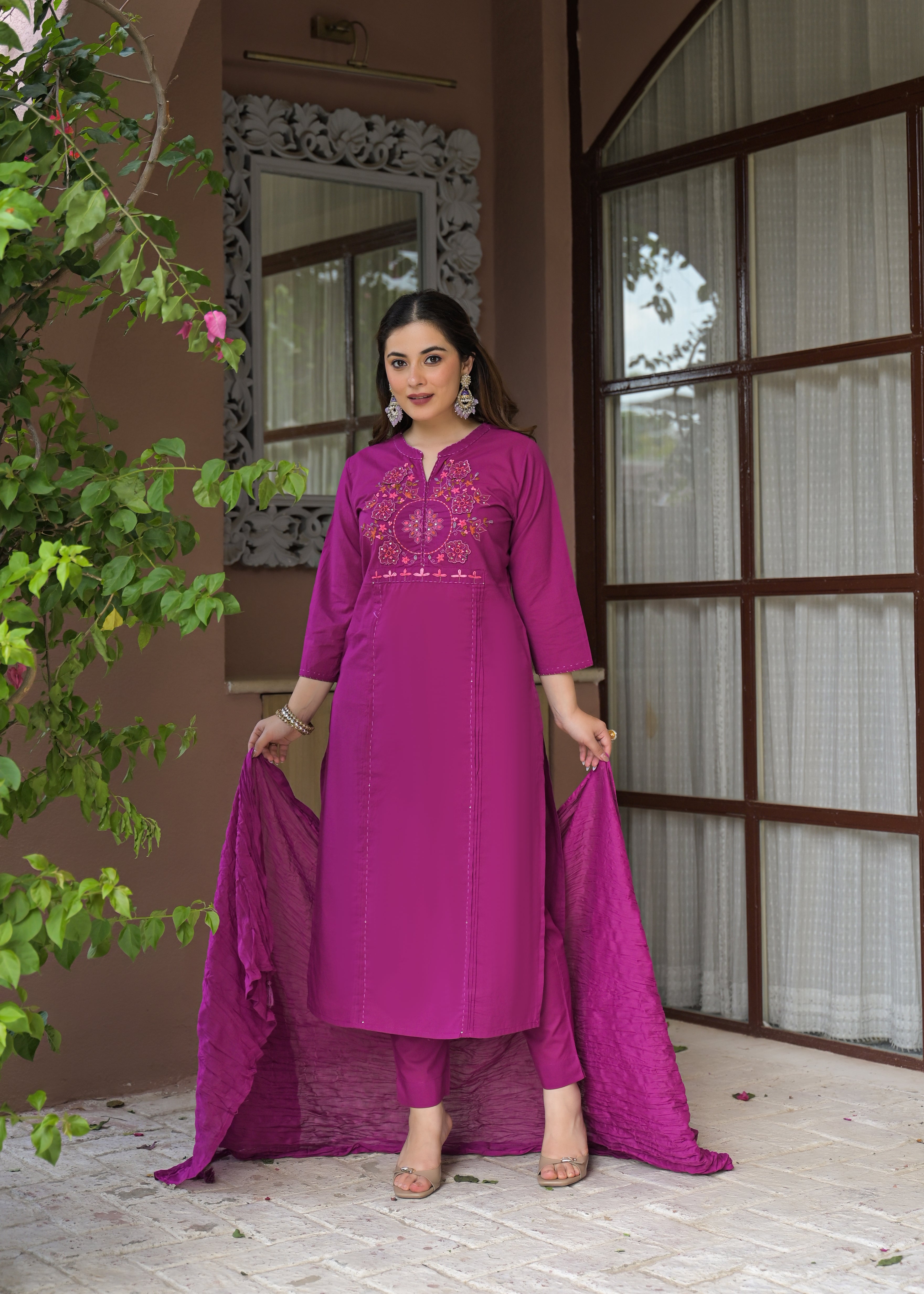 Zariya Luxe Handwork Cotton Suit Set with Dupatta