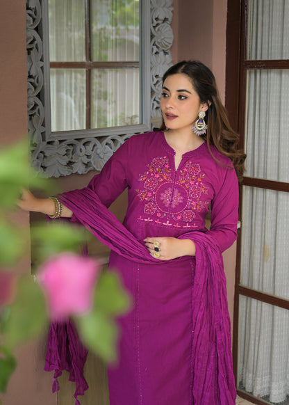 Zariya Luxe Handwork Cotton Suit Set with Dupatta