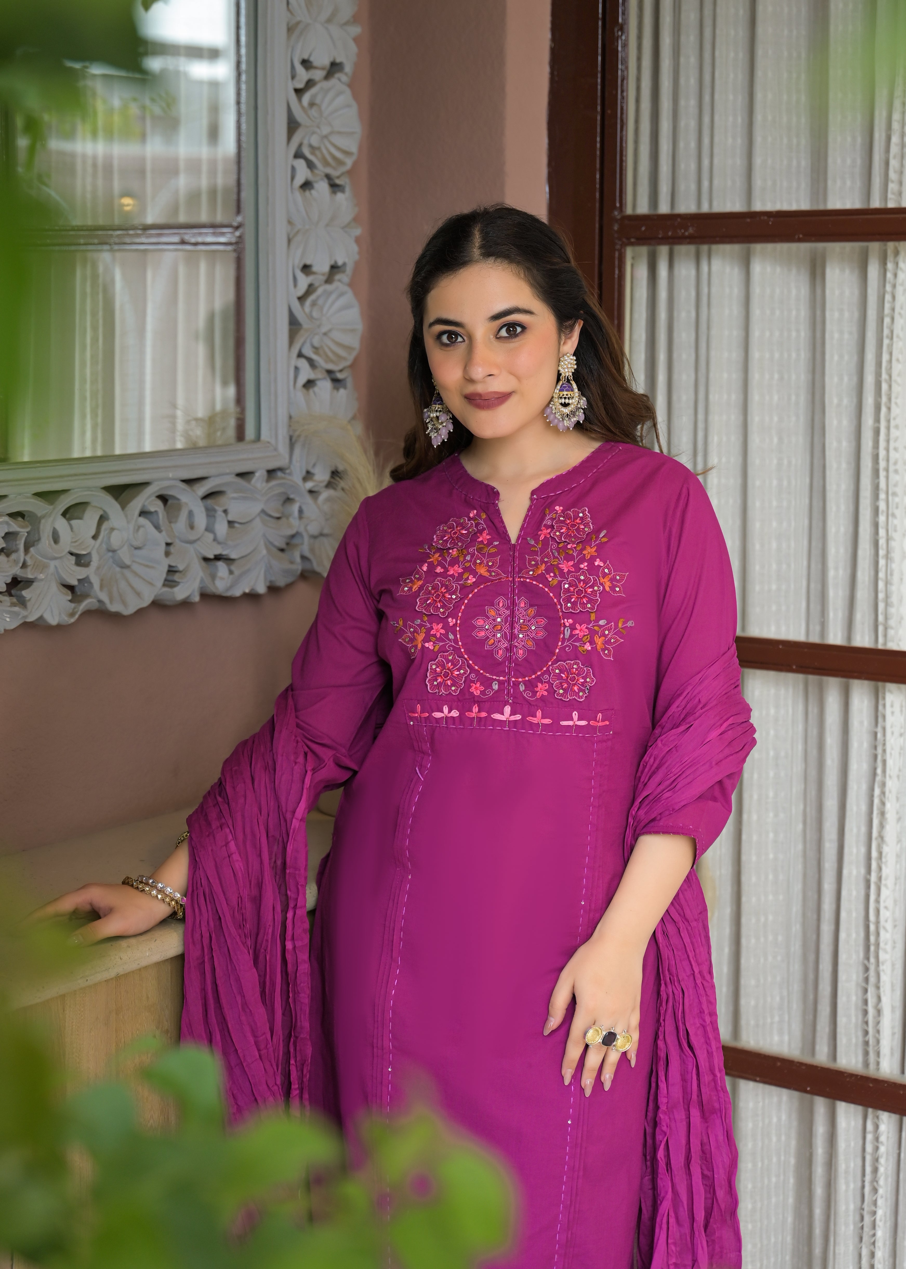 Zariya Luxe Handwork Cotton Suit Set with Dupatta