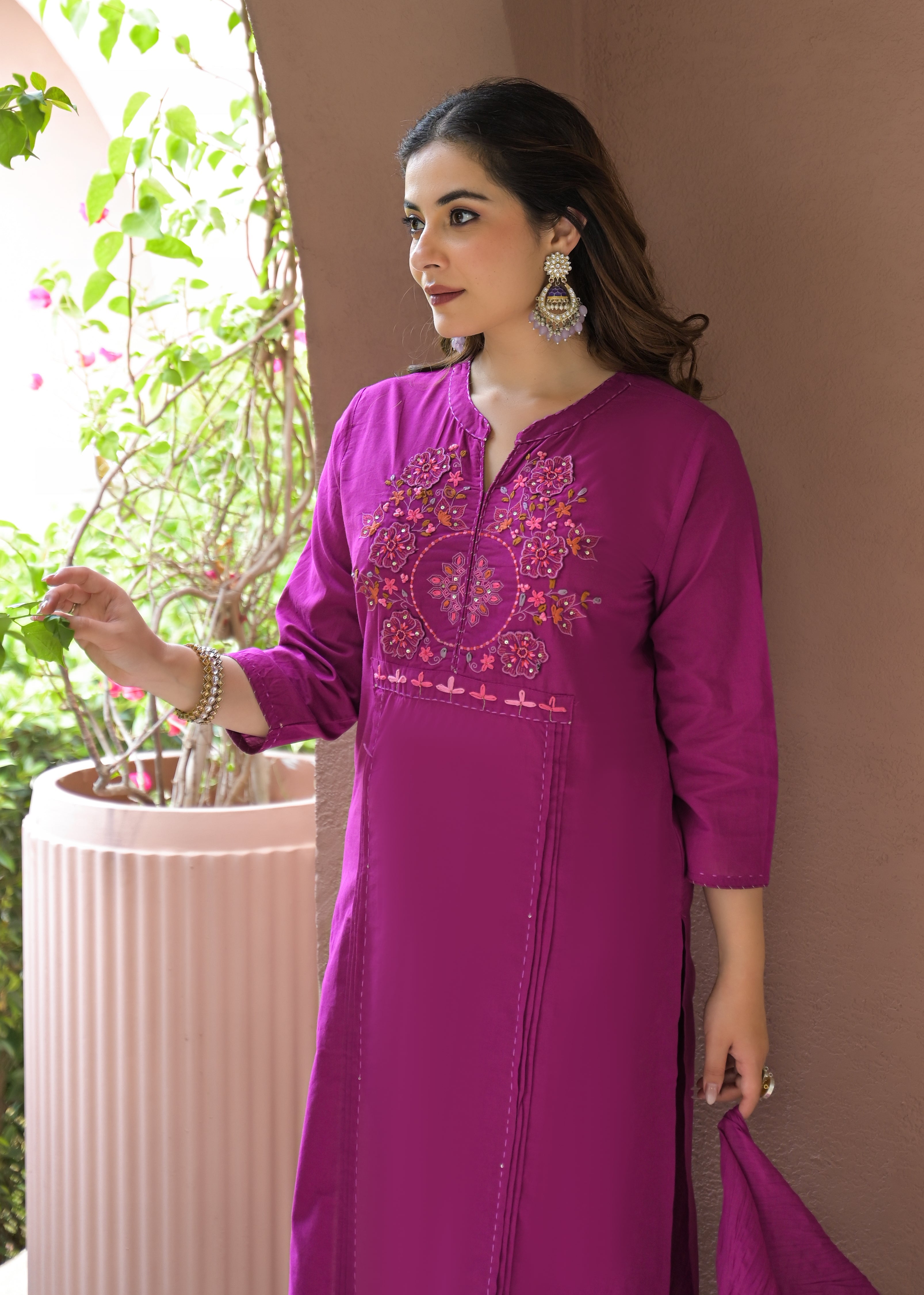 Zariya Luxe Handwork Cotton Suit Set with Dupatta