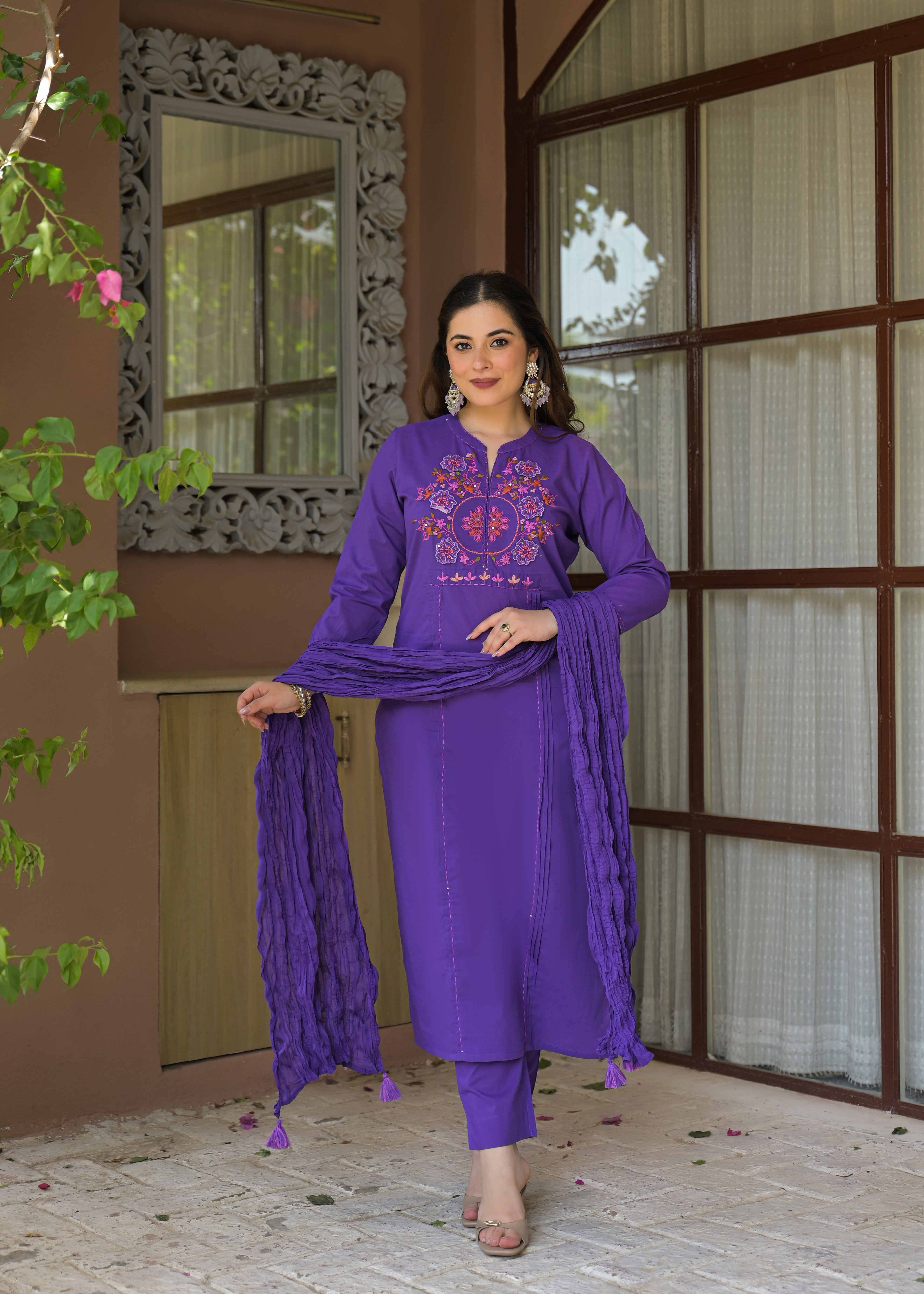 Zariya Luxe Handwork Cotton Suit Set with Dupatta