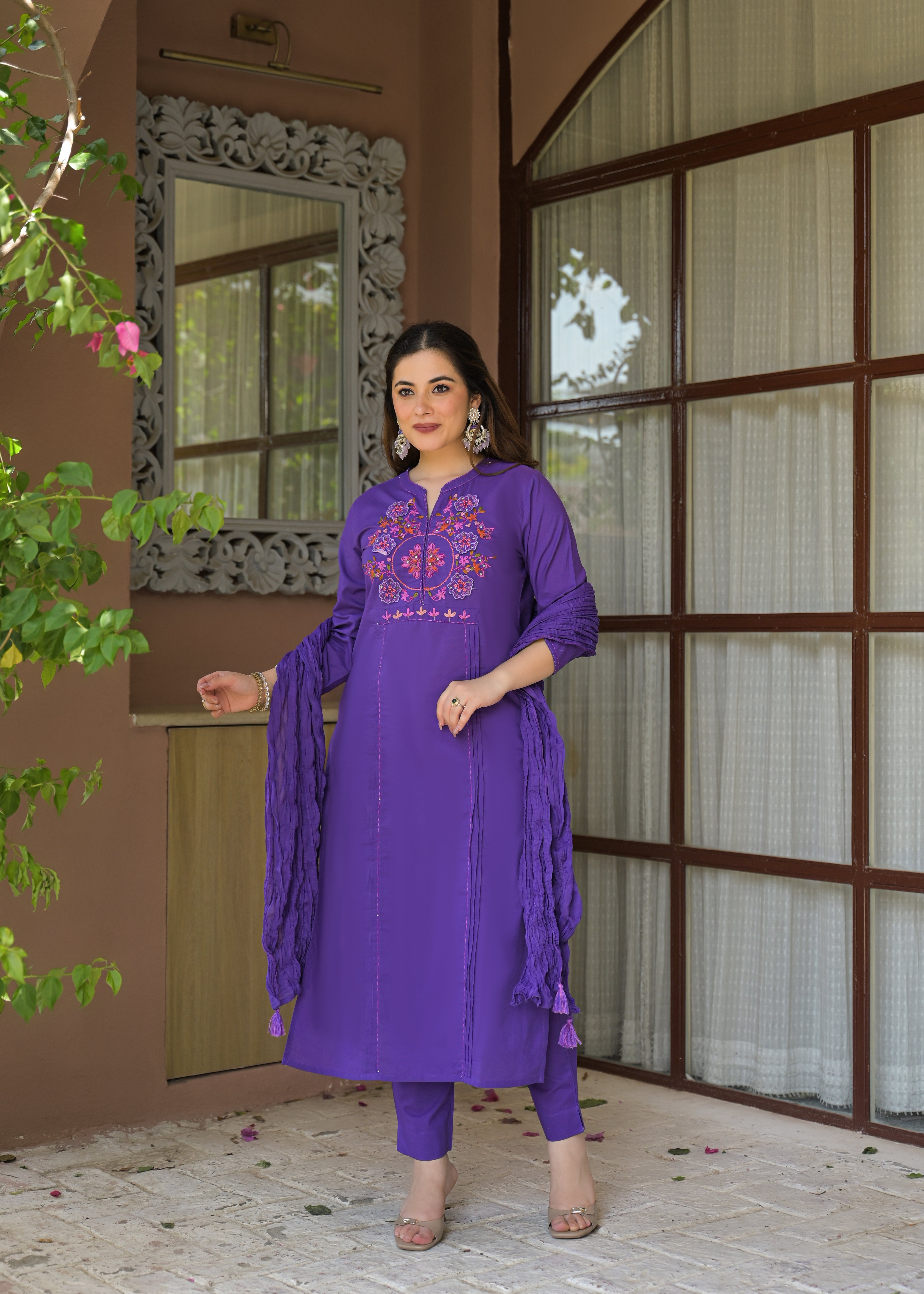 Zariya Luxe Handwork Cotton Suit Set with Dupatta