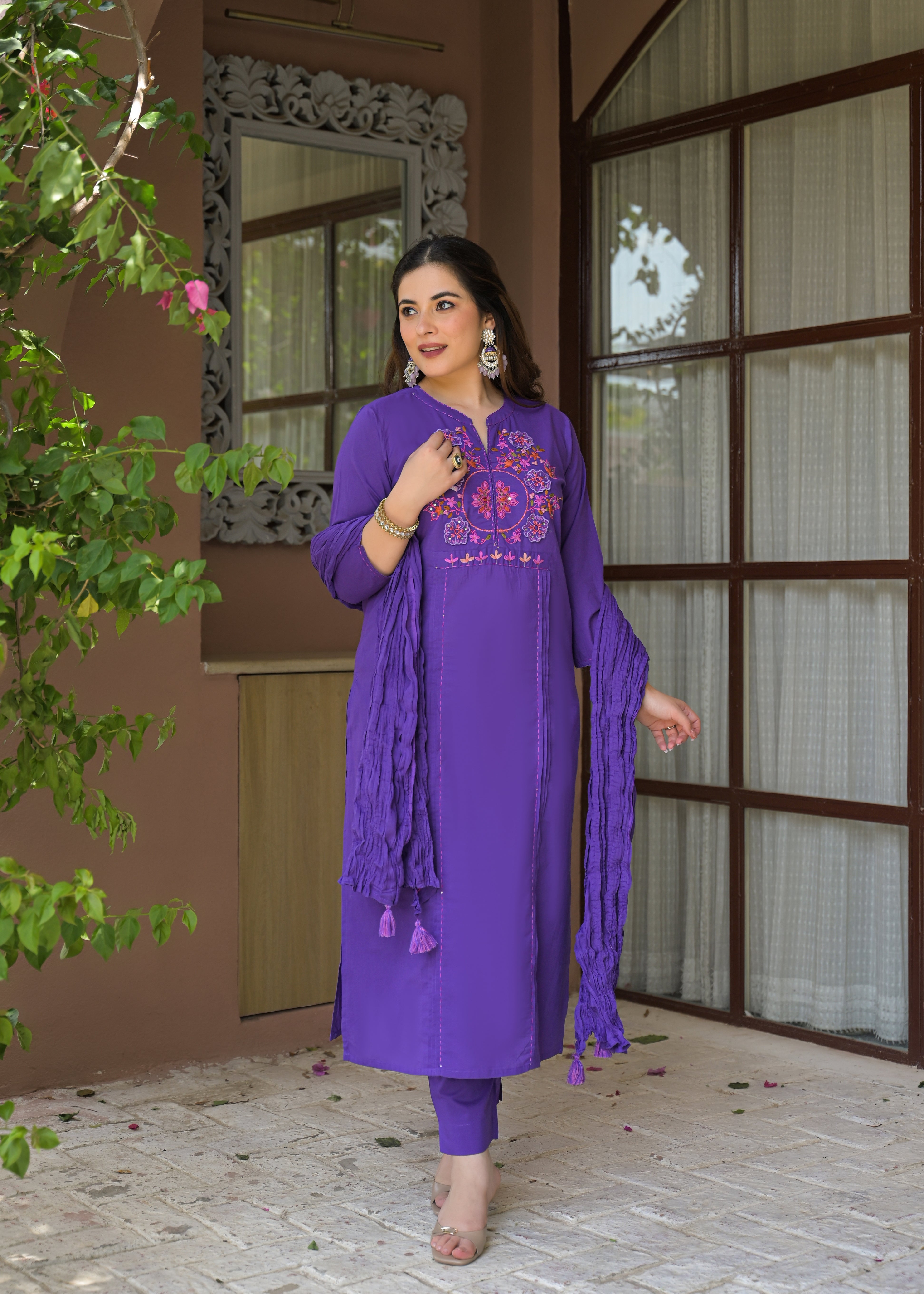 Zariya Luxe Handwork Cotton Suit Set with Dupatta