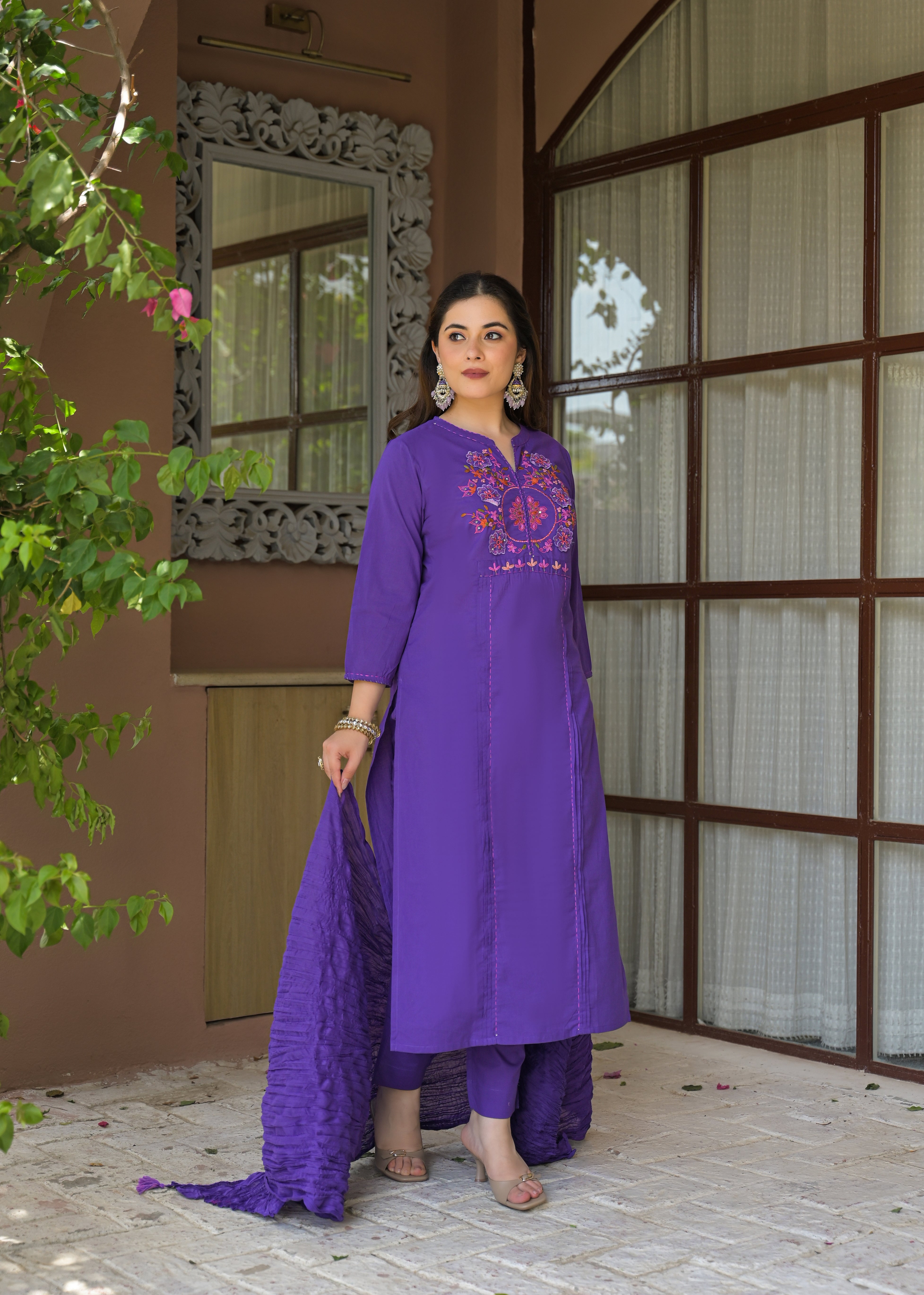 Zariya Luxe Handwork Cotton Suit Set with Dupatta