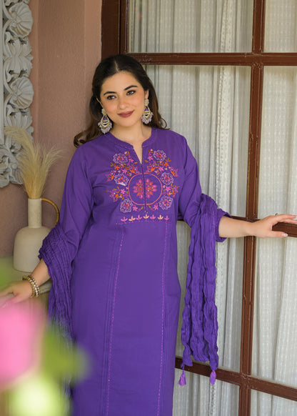 Zariya Luxe Handwork Cotton Suit Set with Dupatta
