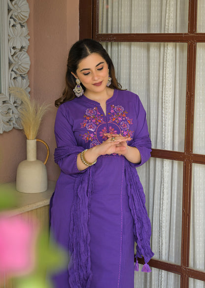 Zariya Luxe Handwork Cotton Suit Set with Dupatta