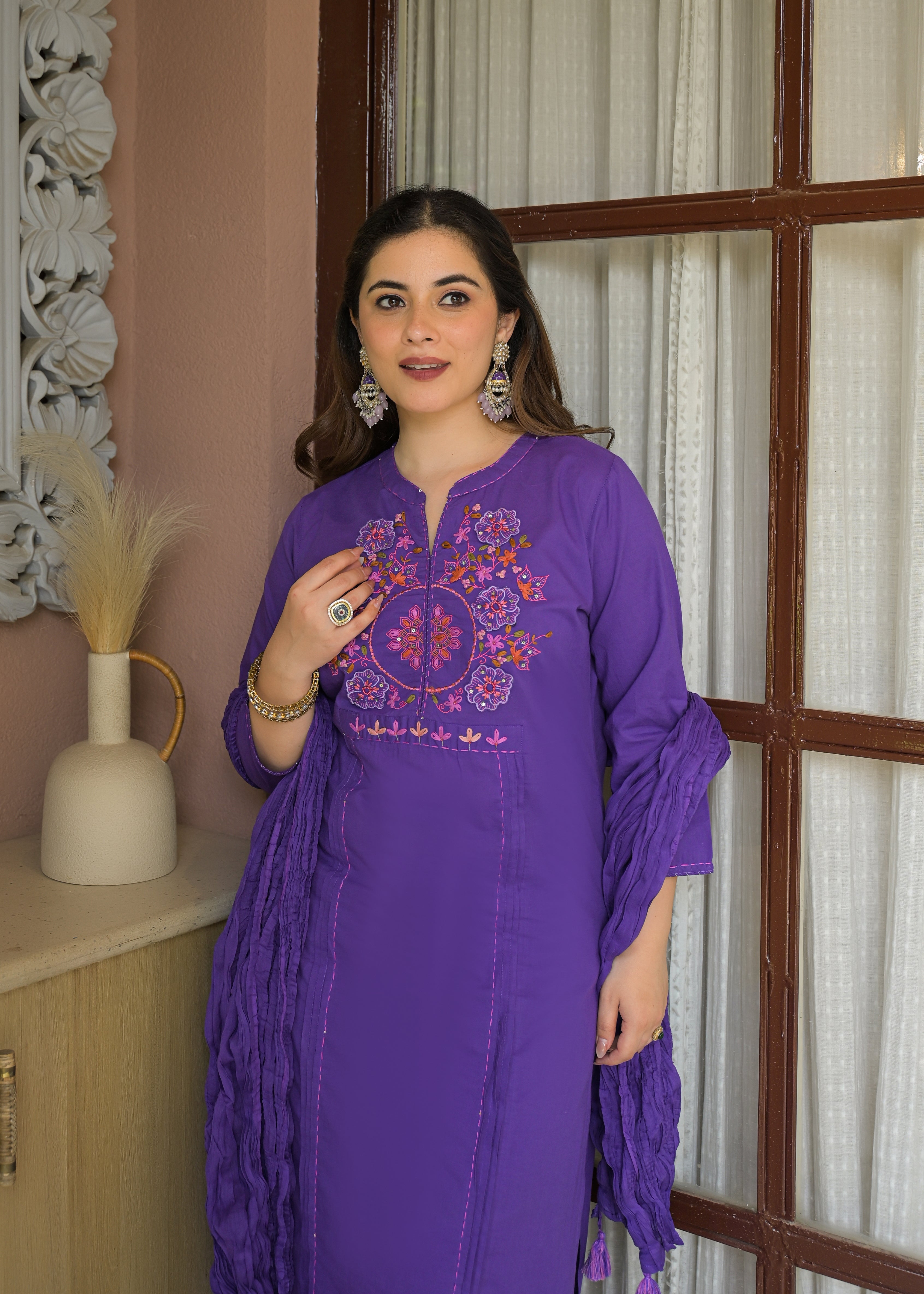Zariya Luxe Handwork Cotton Suit Set with Dupatta