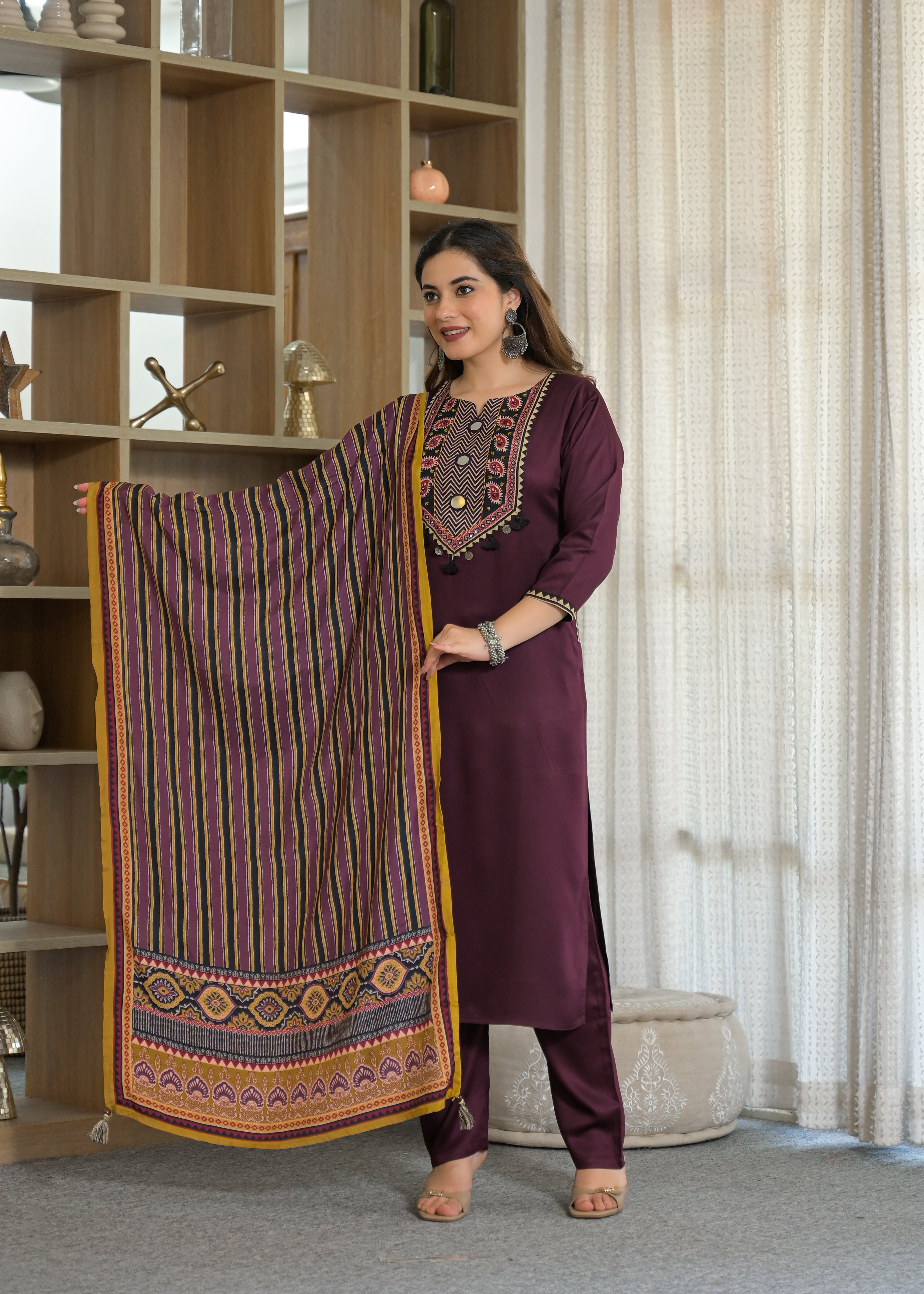 Noor Mahal Gajji Silk Suit Set with Printed Dupatta