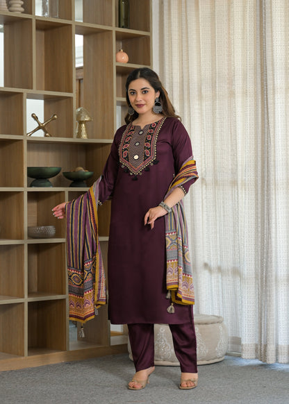 Noor Mahal Gajji Silk Suit Set with Printed Dupatta