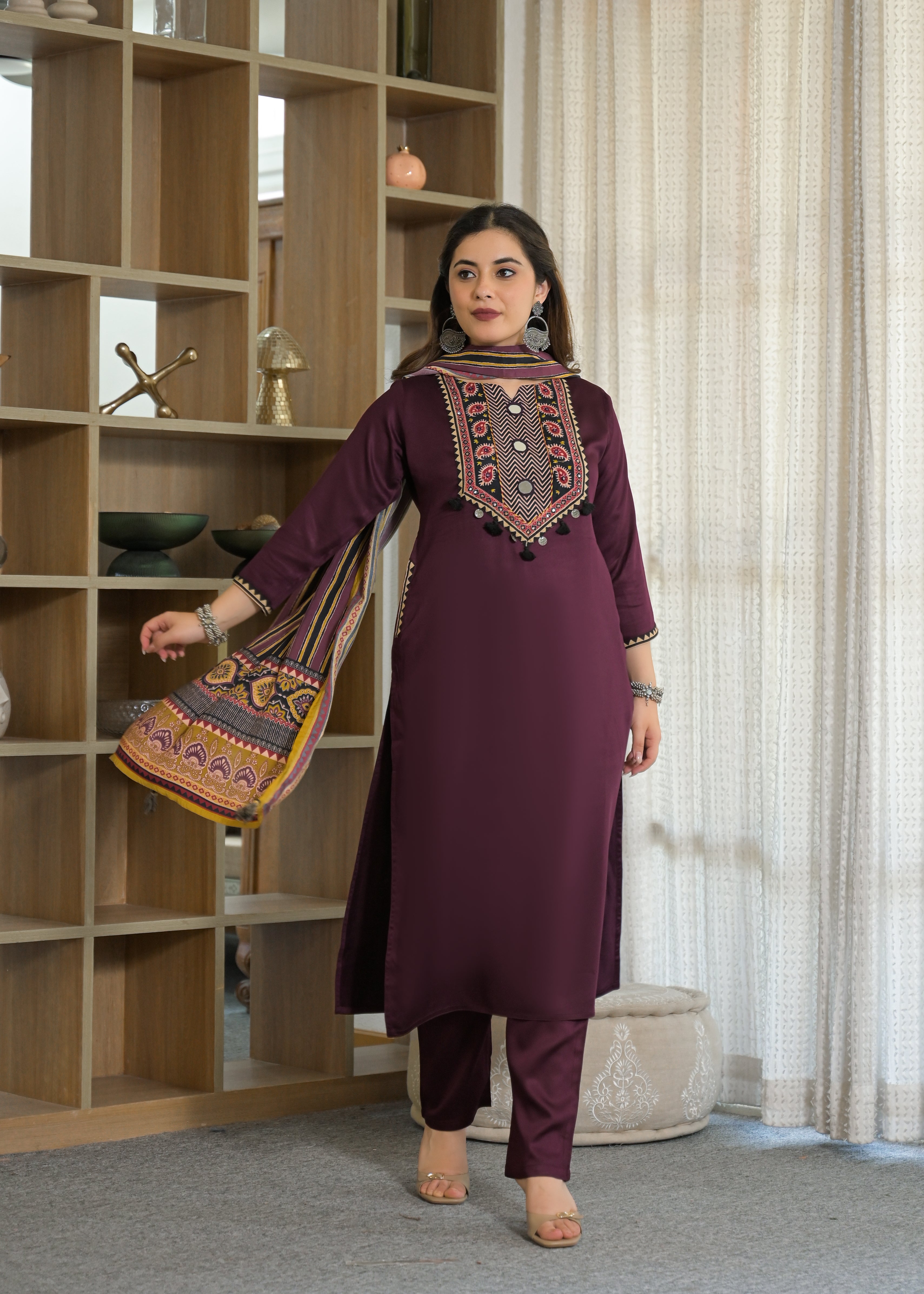 Noor Mahal Gajji Silk Suit Set with Printed Dupatta