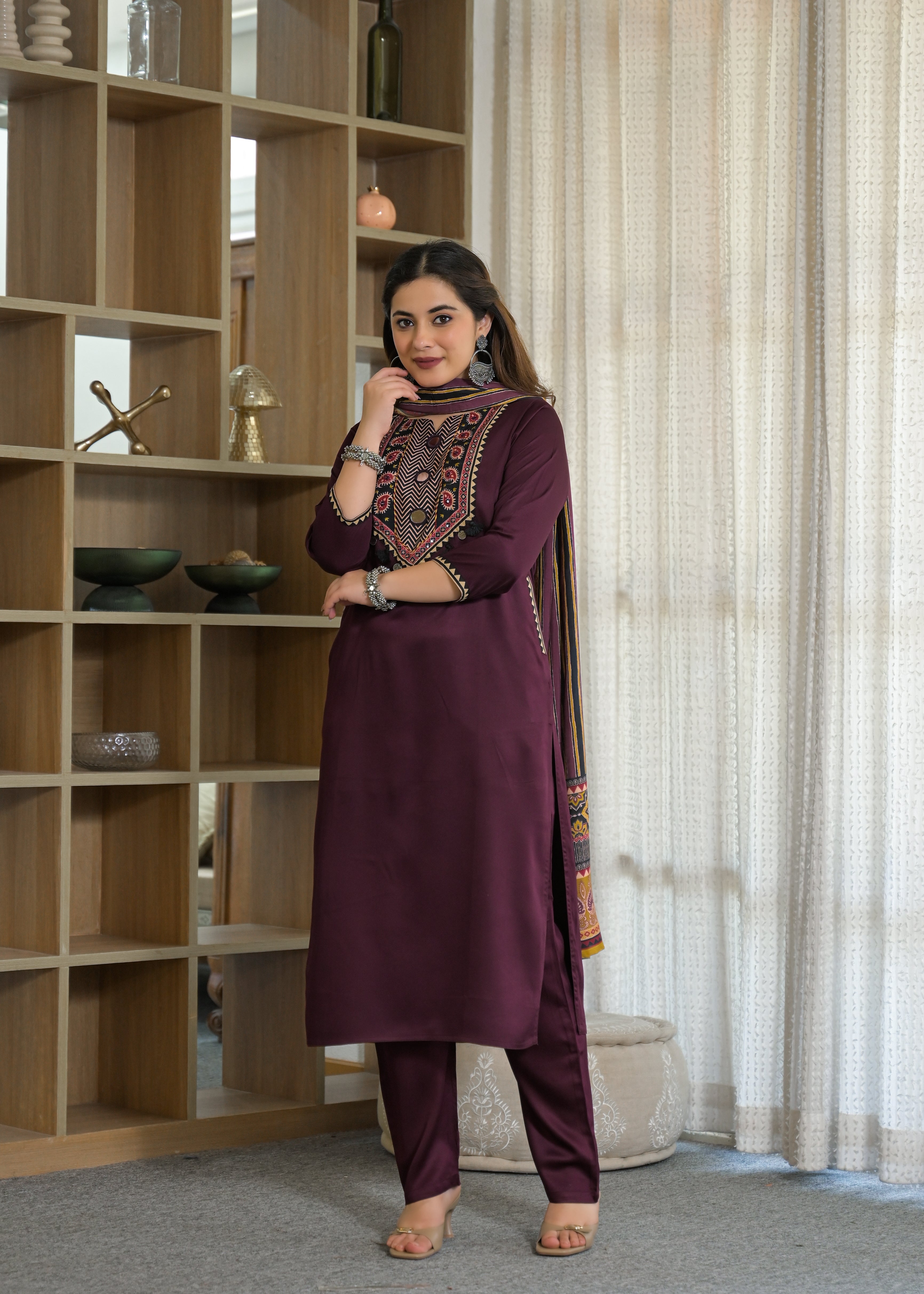 Noor Mahal Gajji Silk Suit Set with Printed Dupatta