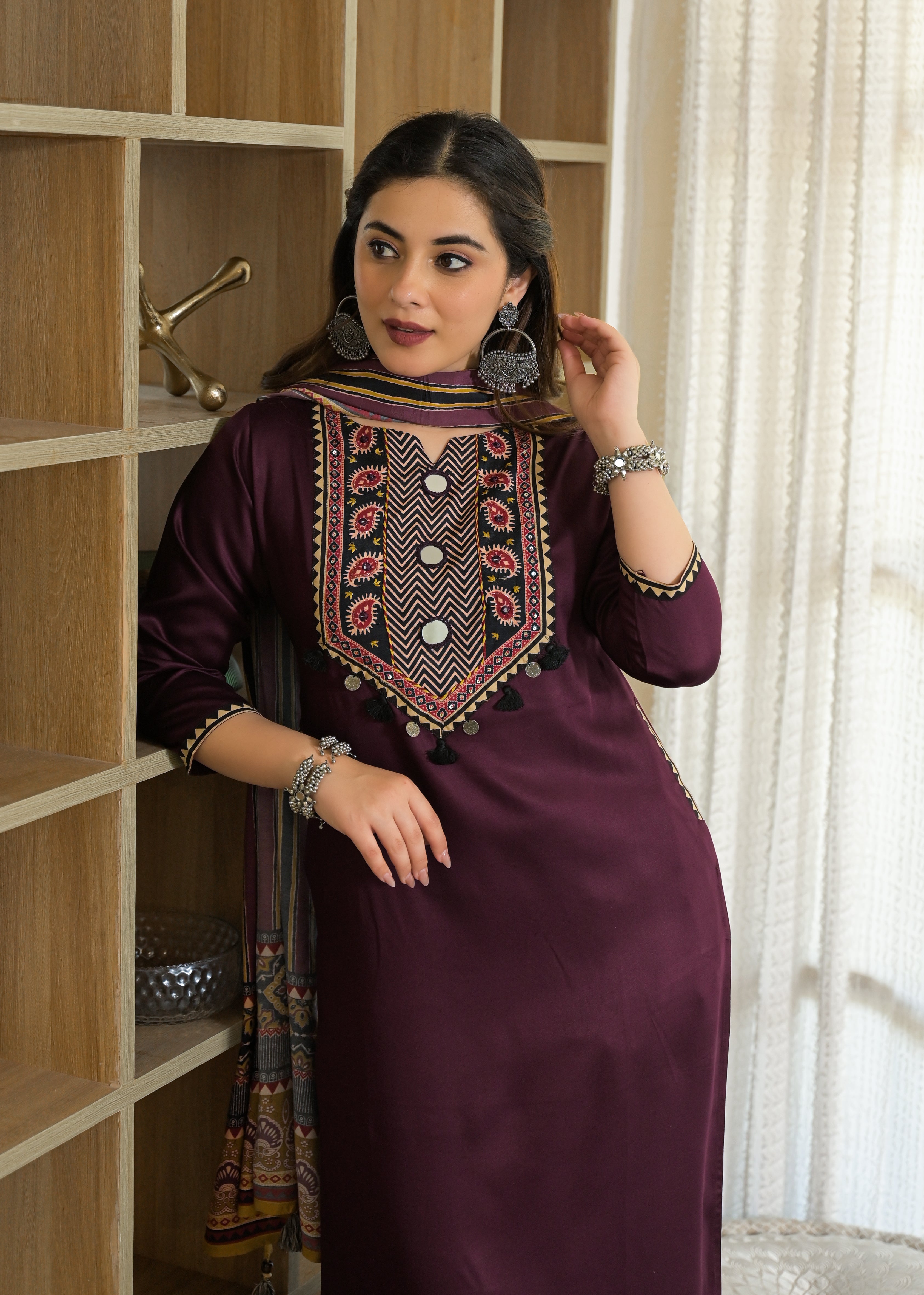 Noor Mahal Gajji Silk Suit Set with Printed Dupatta