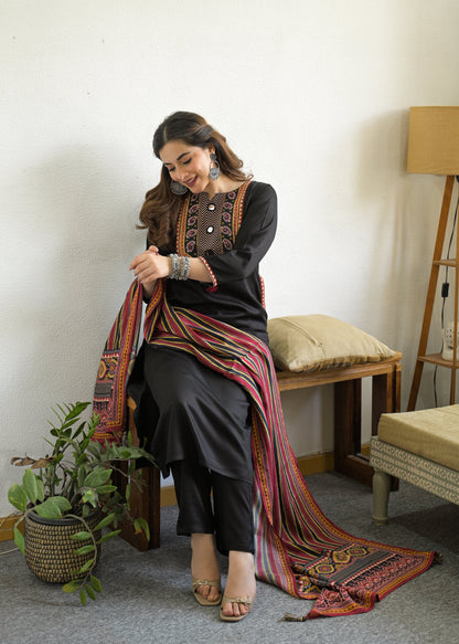 Noor Mahal Gajji Silk Suit Set with Printed Dupatta