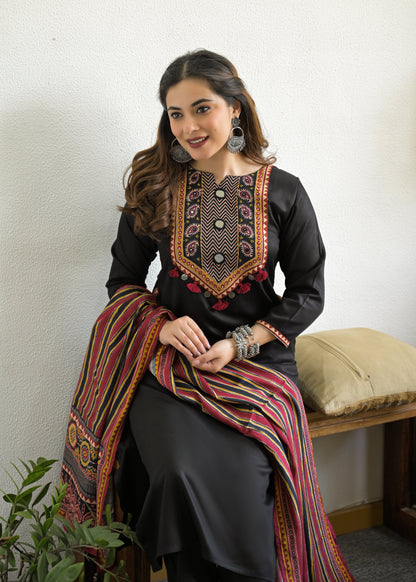 Noor Mahal Gajji Silk Suit Set with Printed Dupatta