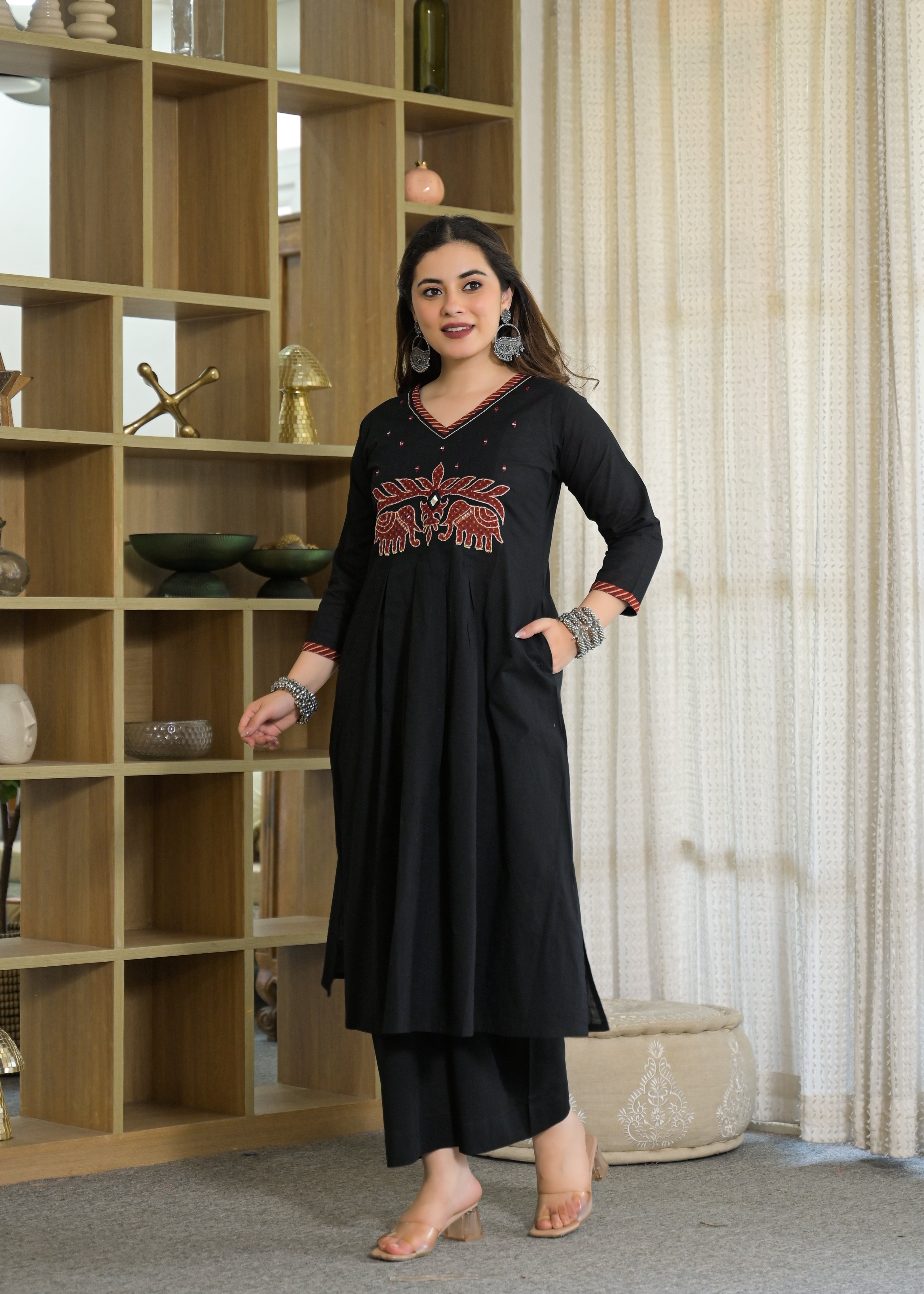 Rajwadi Elephant Cotton Kurti Palazzo Set