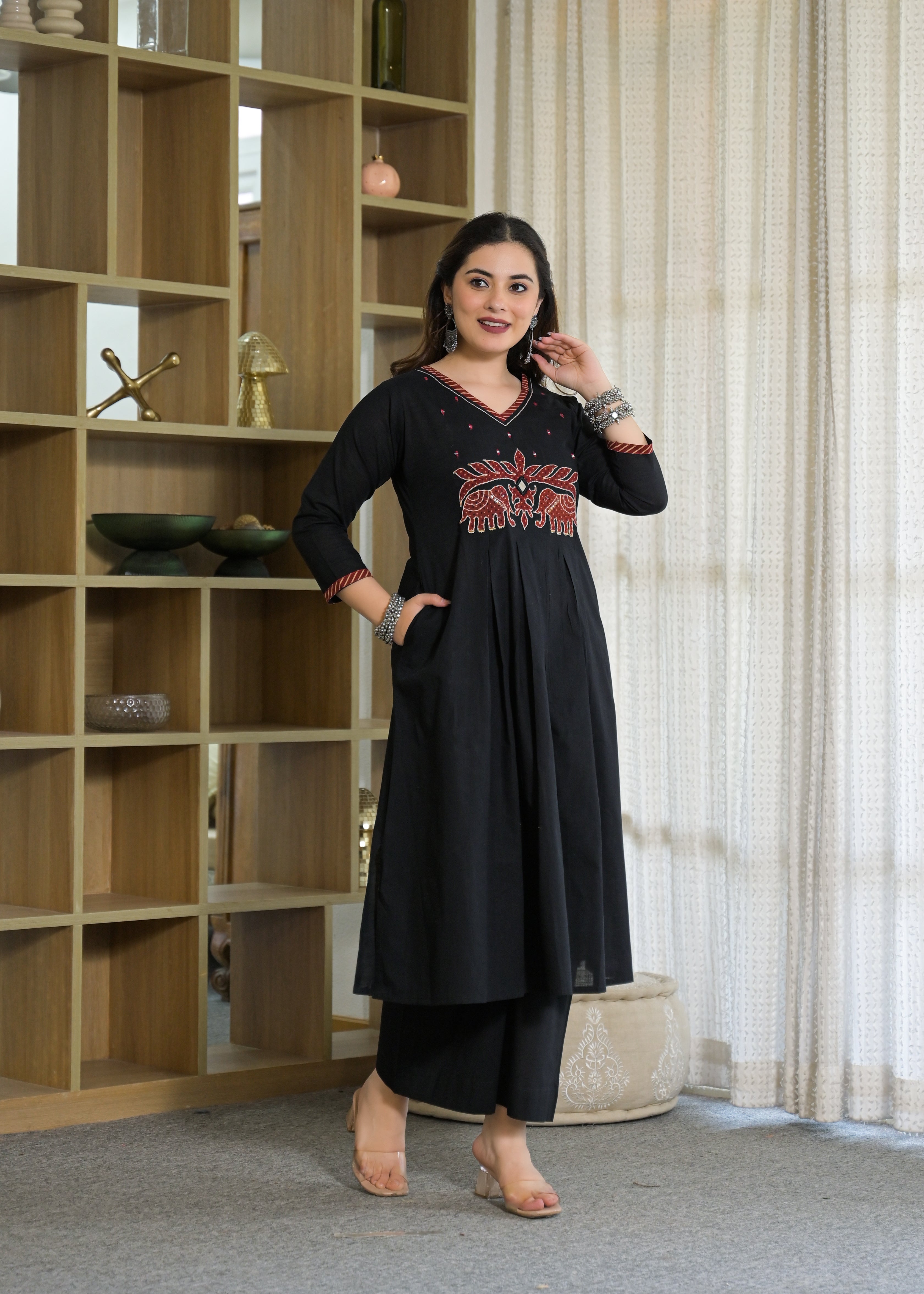 Rajwadi Elephant Cotton Kurti Palazzo Set