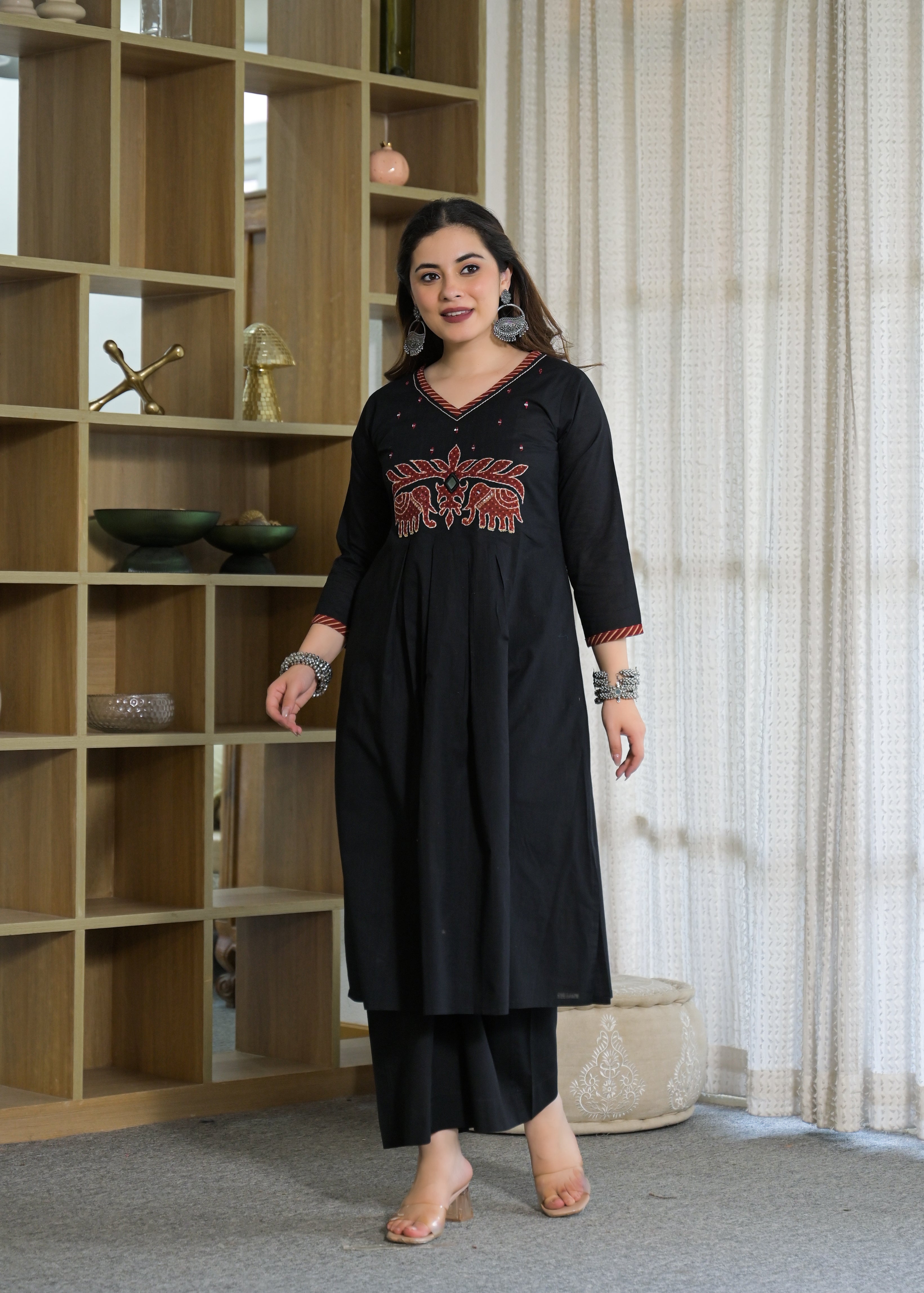 Rajwadi Elephant Cotton Kurti Palazzo Set