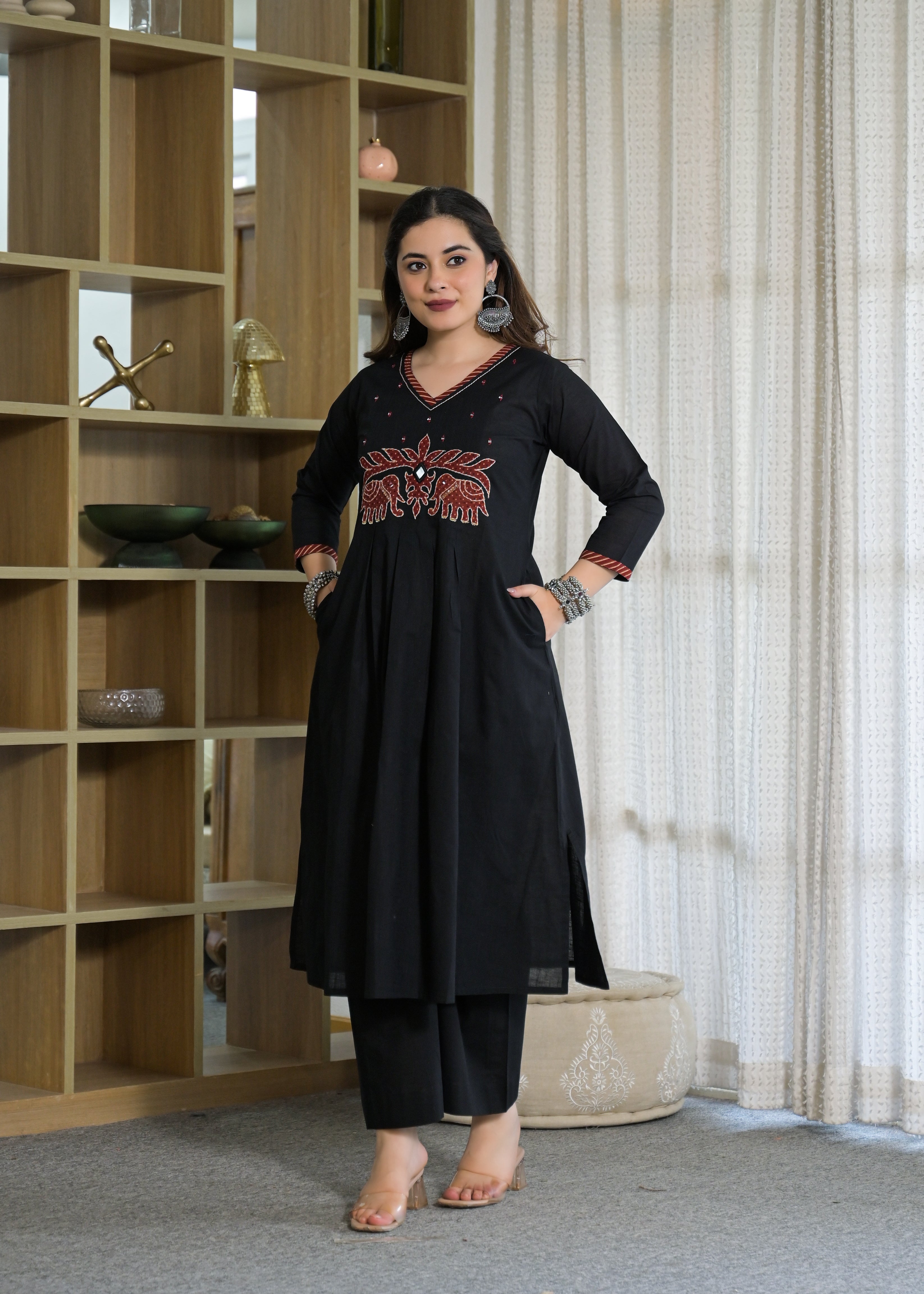 Rajwadi Elephant Cotton Kurti Palazzo Set