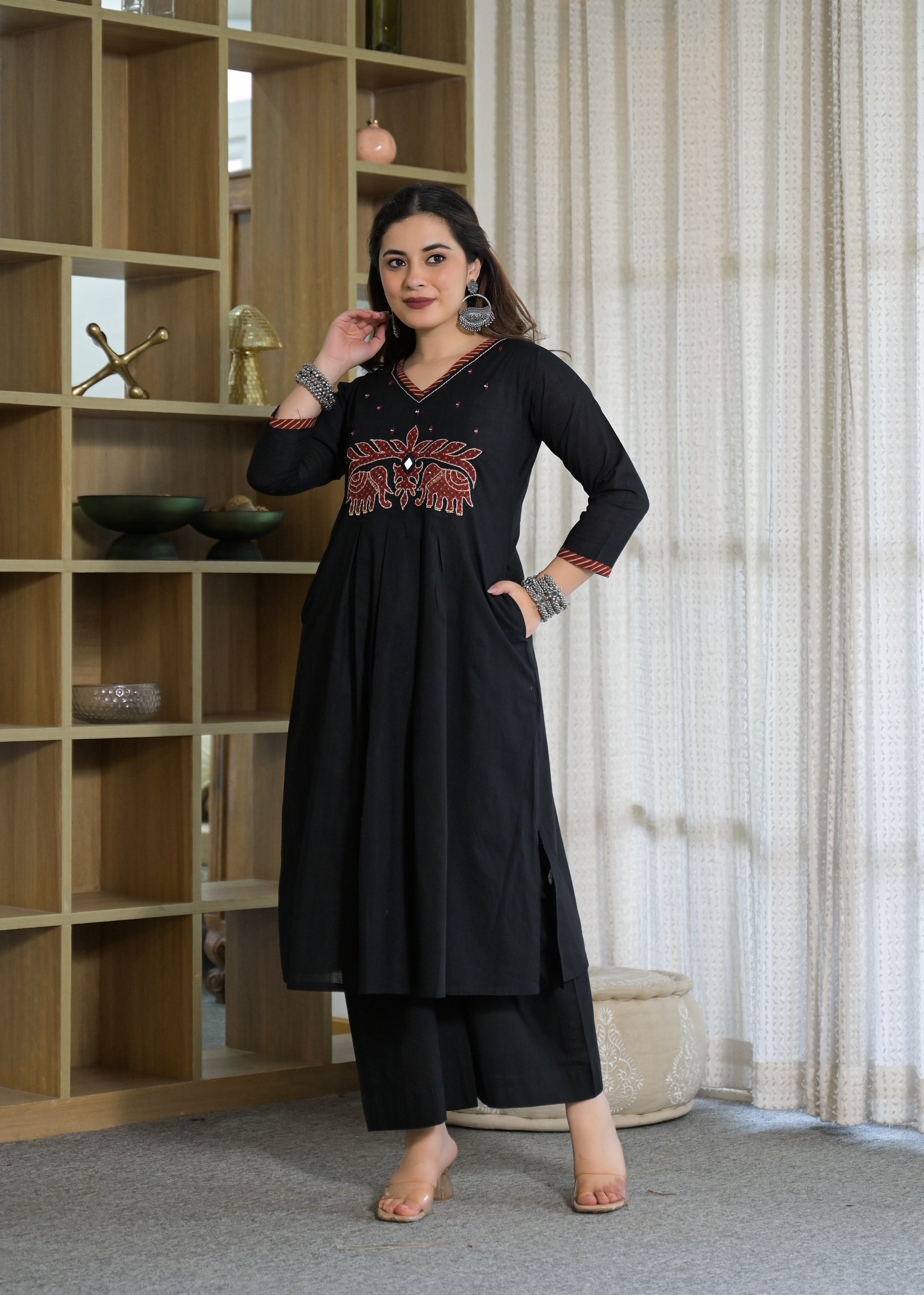 Rajwadi Elephant Cotton Kurti Palazzo Set
