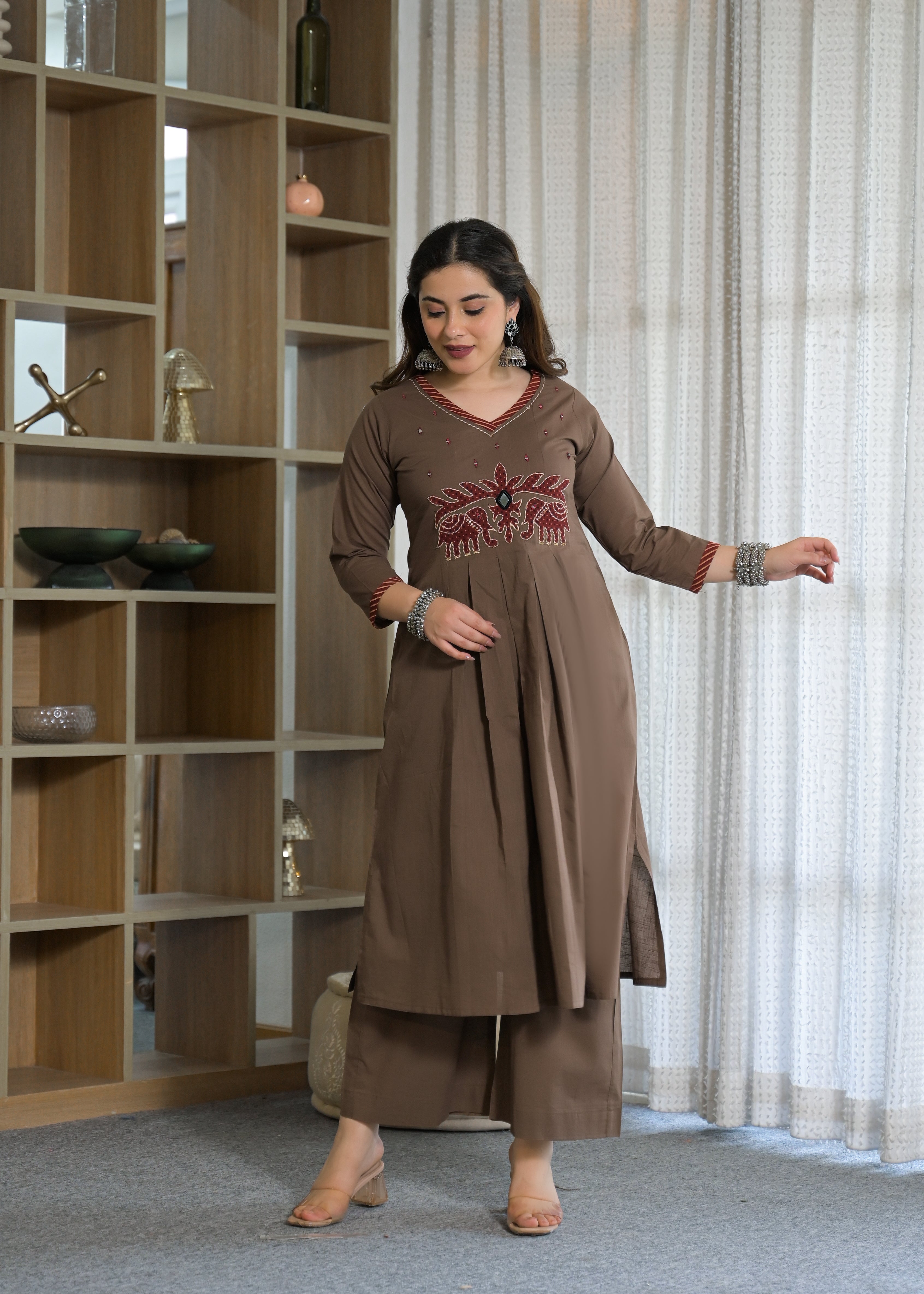 Rajwadi Elephant Cotton Kurti Palazzo Set