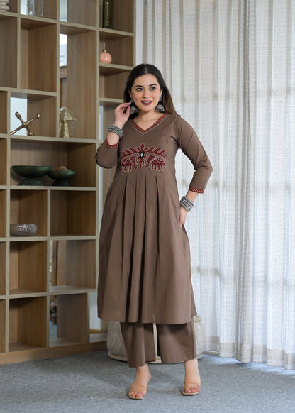 Rajwadi Elephant Cotton Kurti Palazzo Set