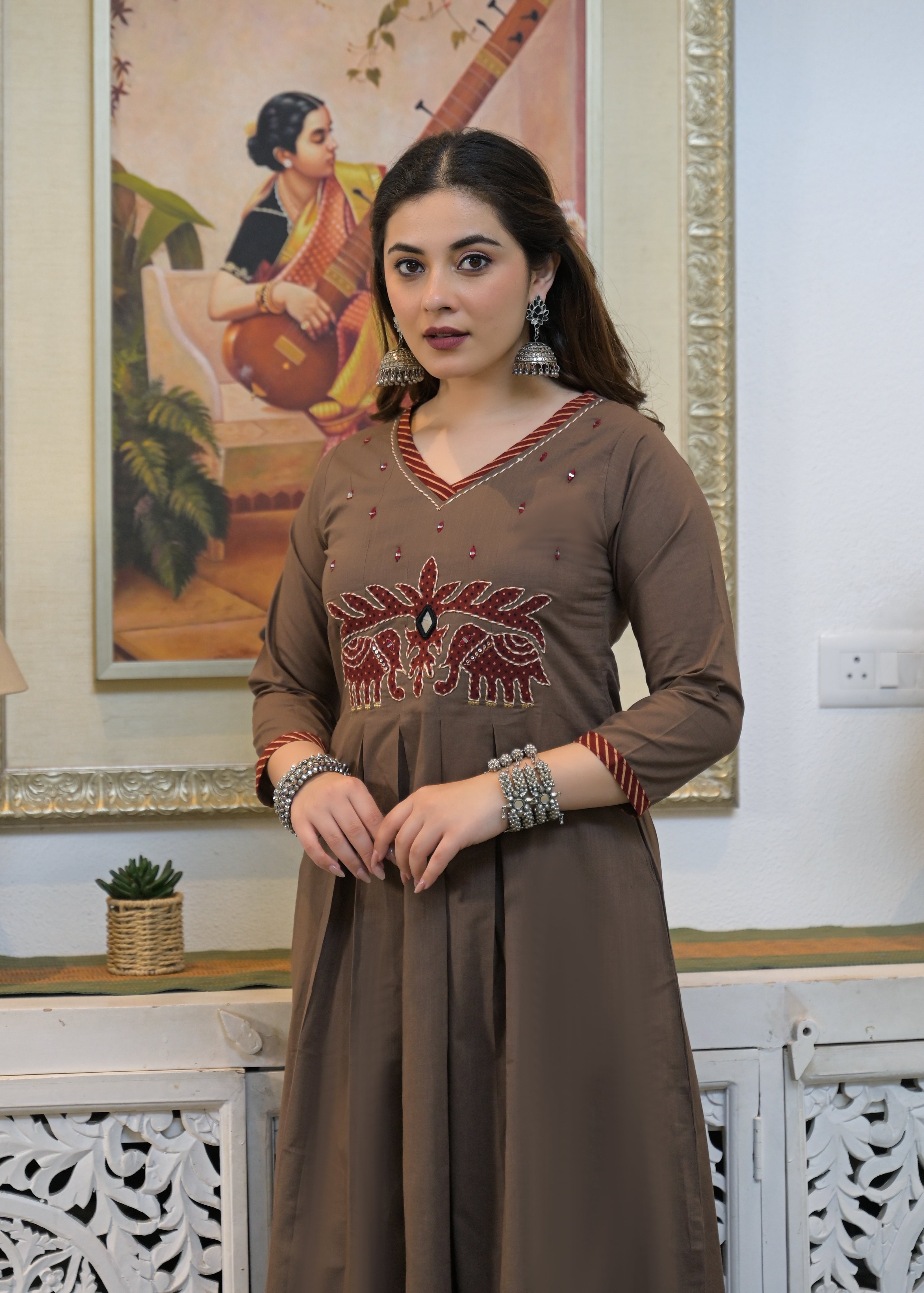 Rajwadi Elephant Cotton Kurti Palazzo Set