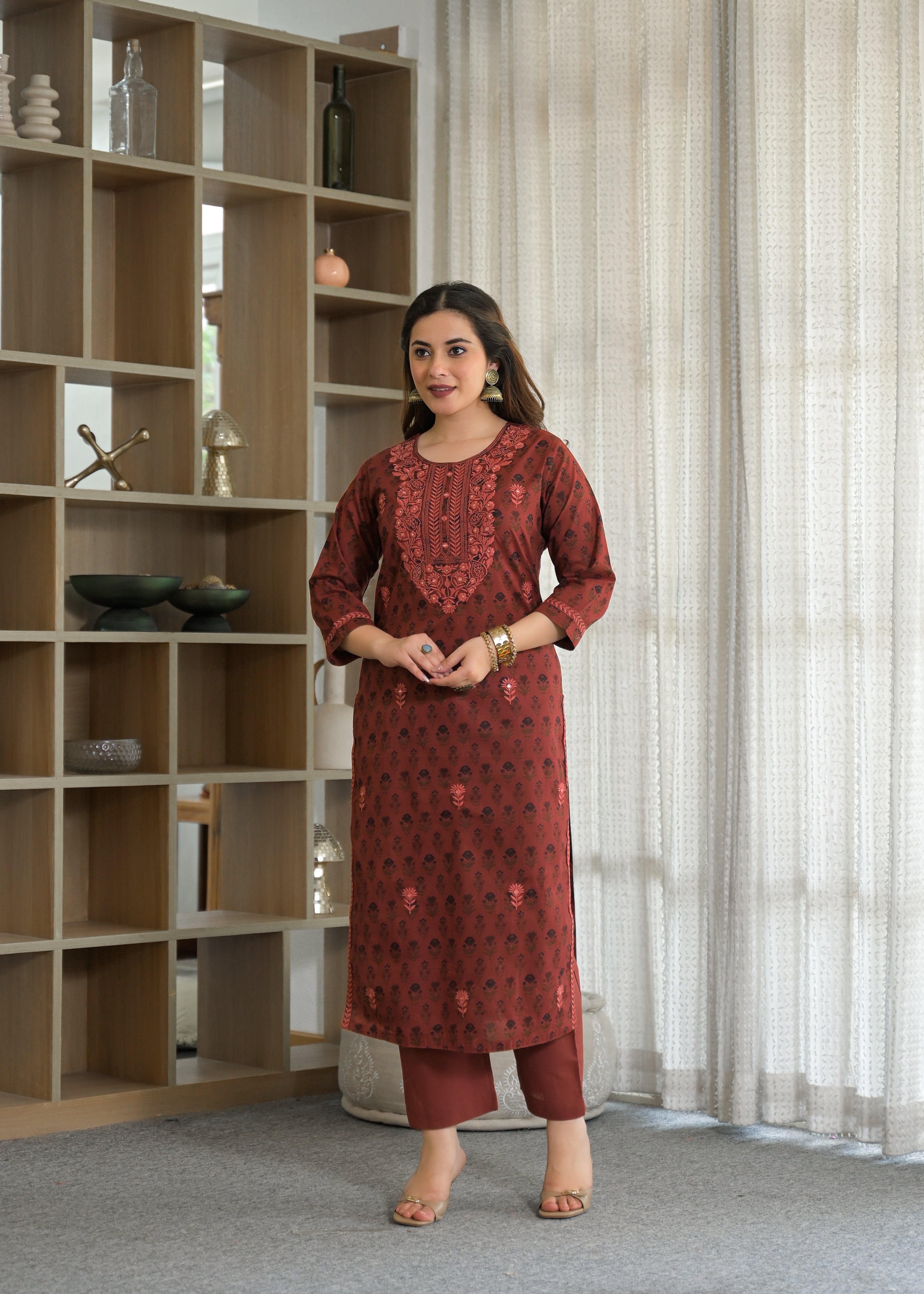 Premium Embroidered Cotton Suit Set with Printed Dupatta