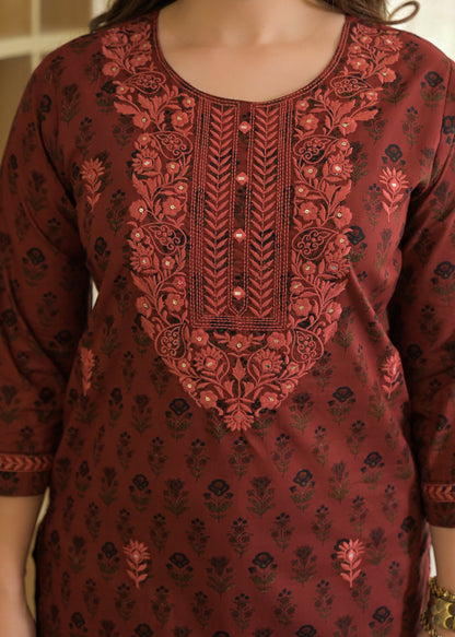 Premium Embroidered Cotton Suit Set with Printed Dupatta