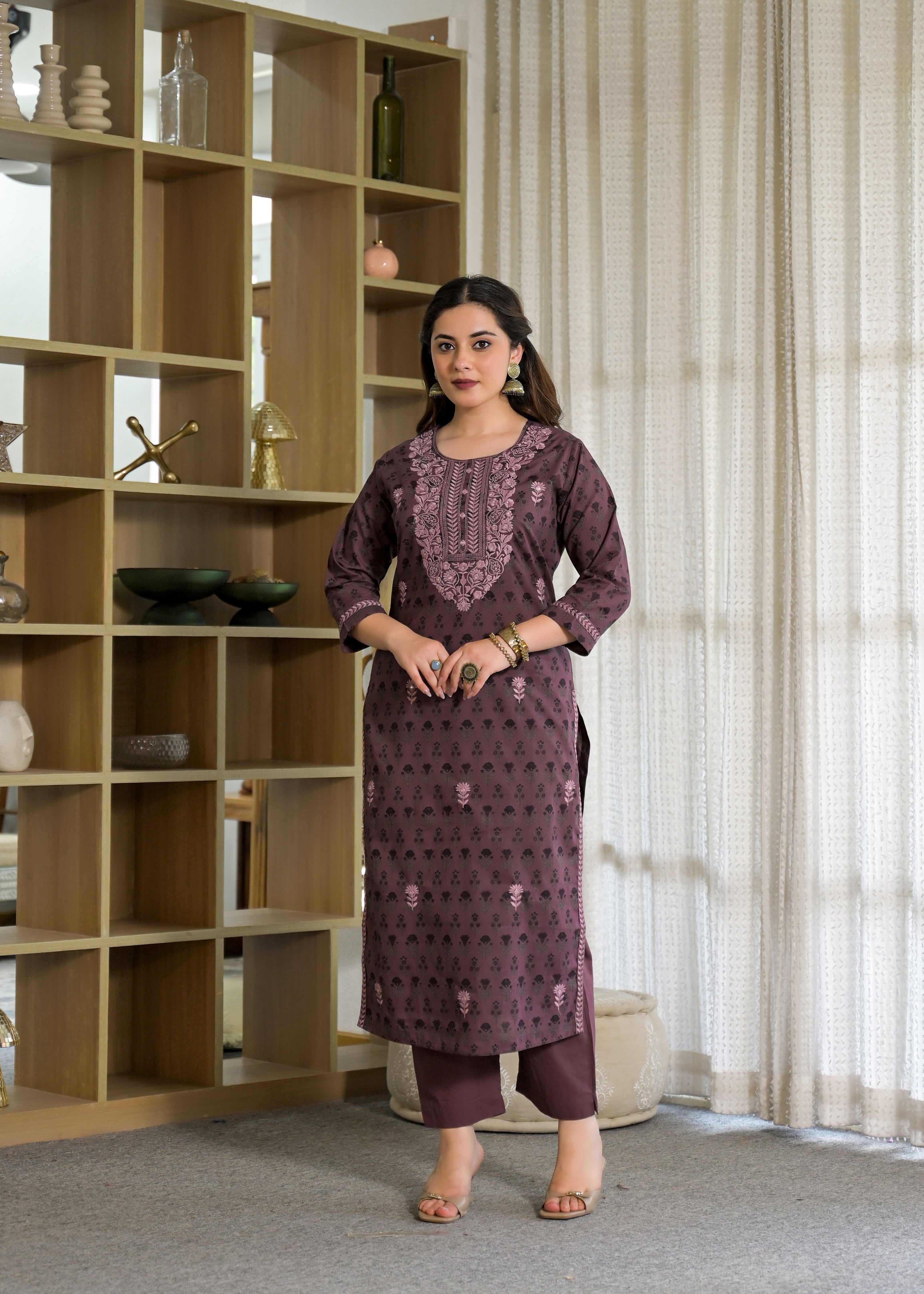 Premium Embroidered Cotton Suit Set with Printed Dupatta