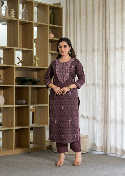 Premium Embroidered Cotton Suit Set with Printed Dupatta