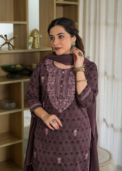 Premium Embroidered Cotton Suit Set with Printed Dupatta