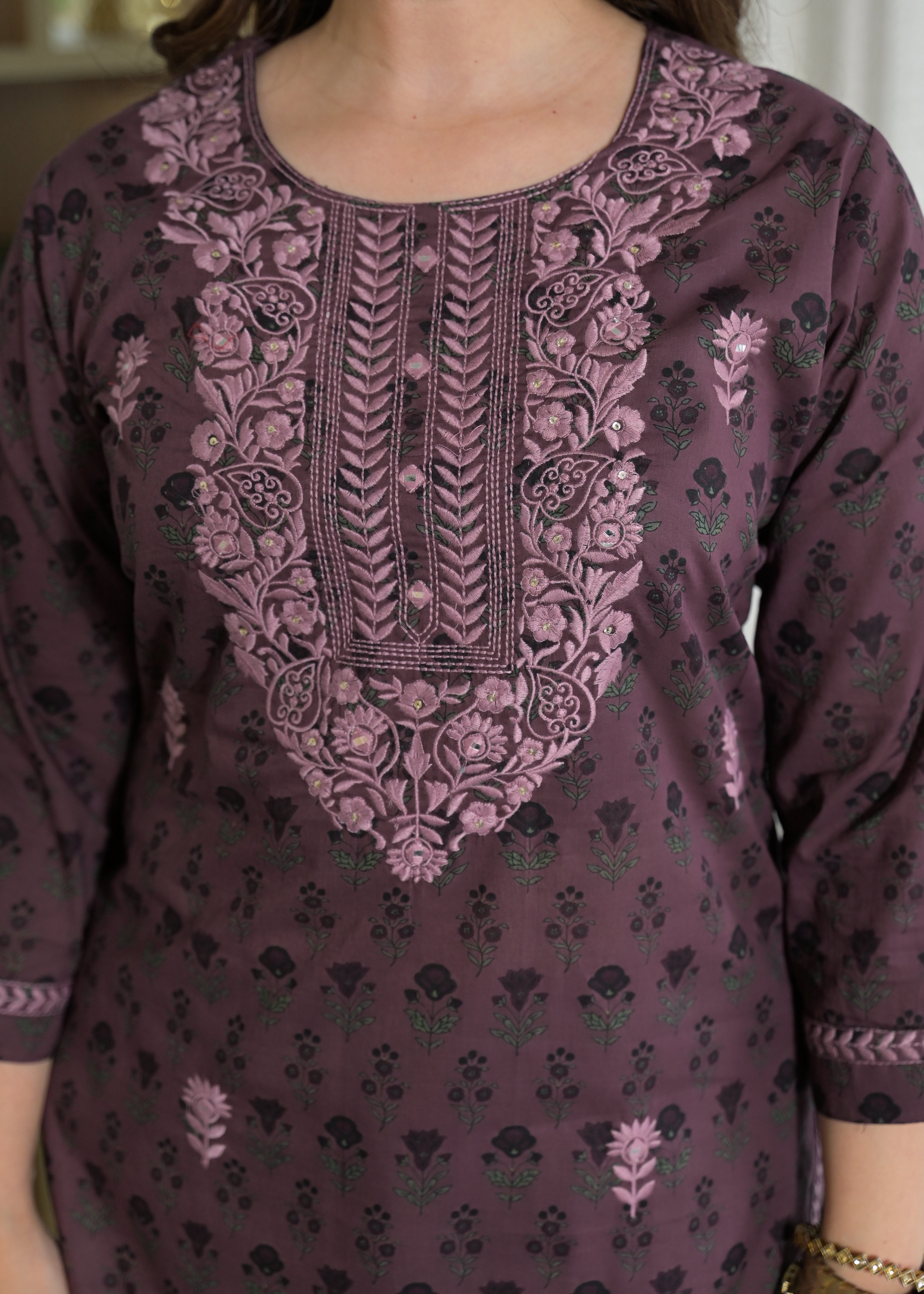 Premium Embroidered Cotton Suit Set with Printed Dupatta
