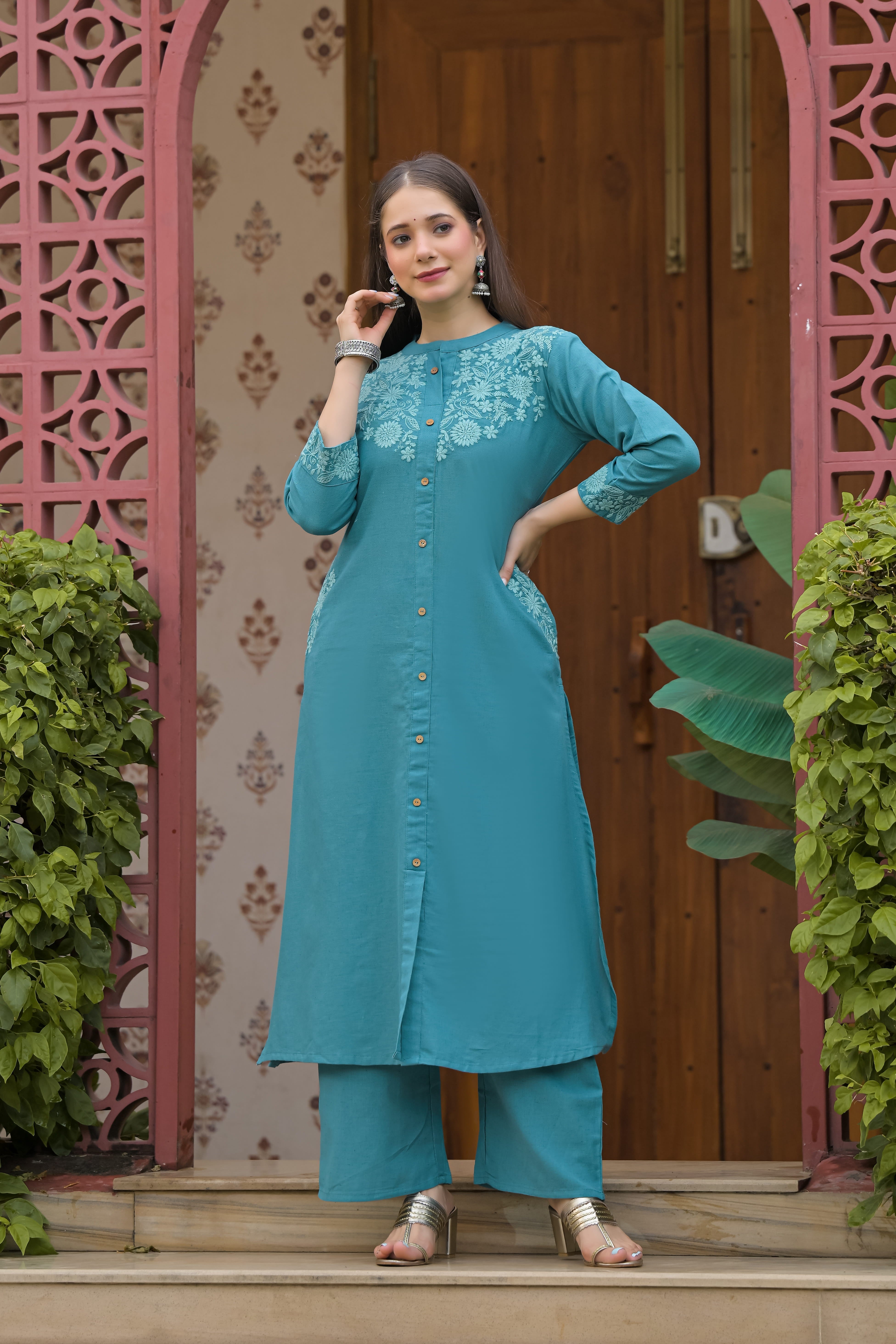 Gulnaar Royale Embroidered Cotton Kurta Pant Set