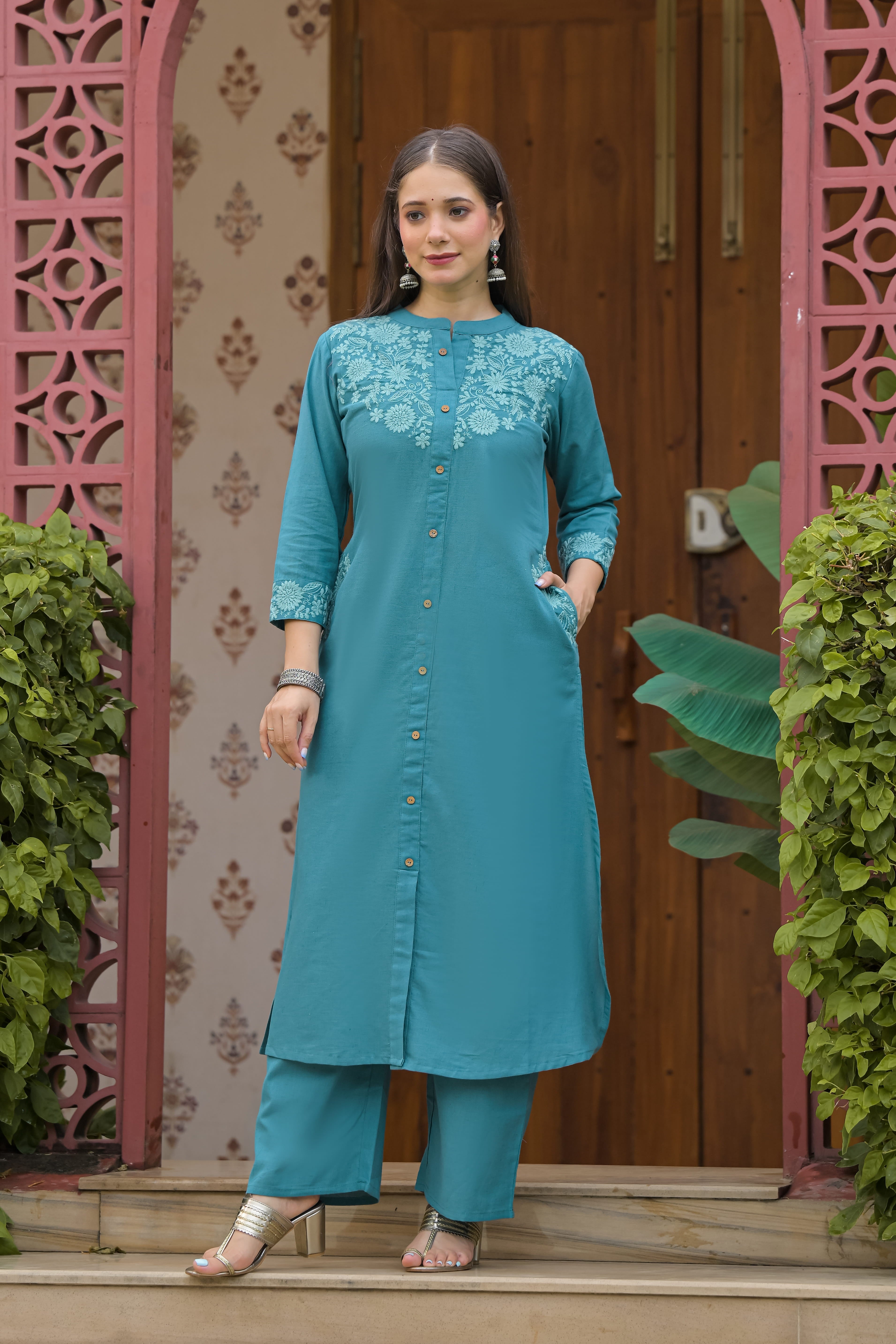 Gulnaar Royale Embroidered Cotton Kurta Pant Set